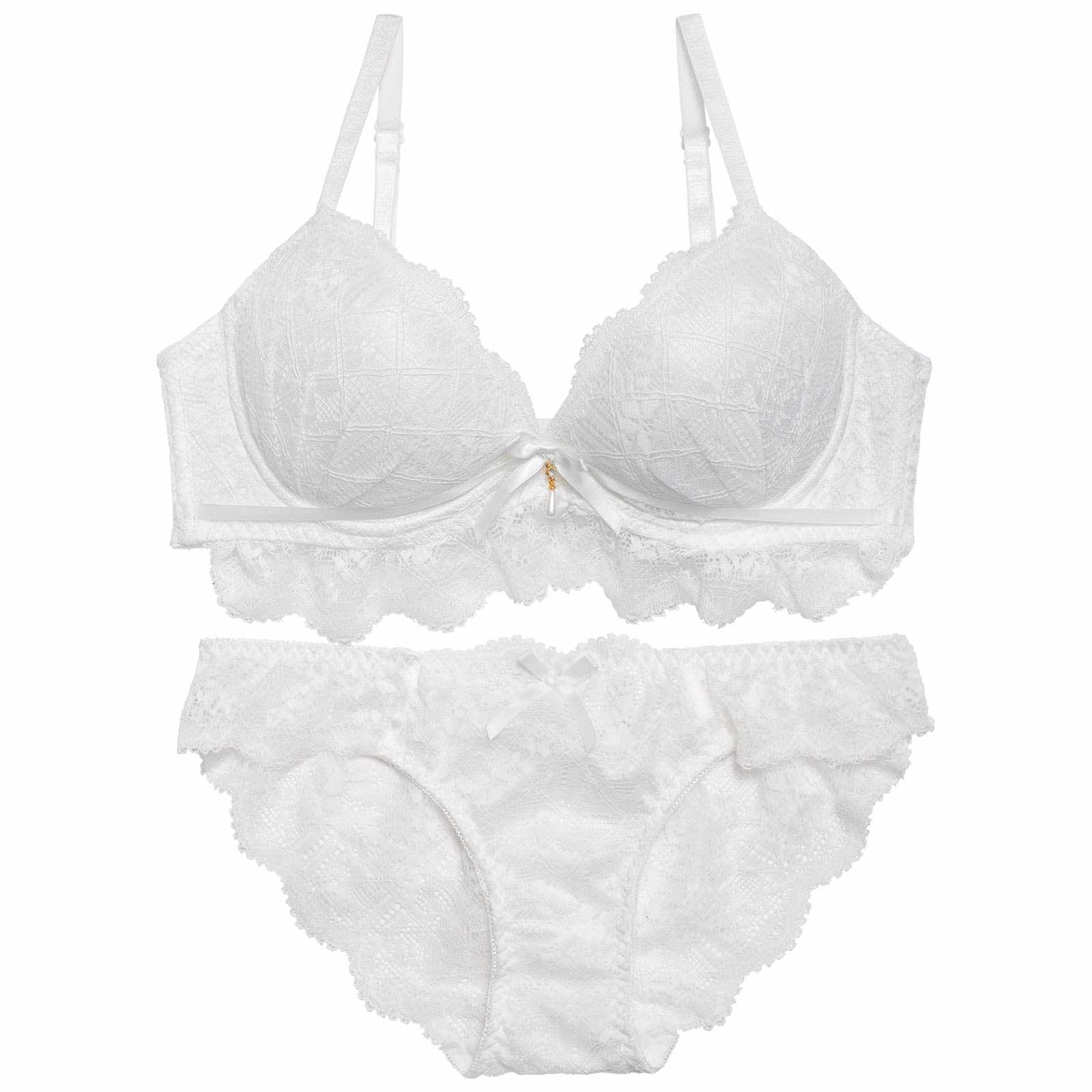 11/5再販!【EFサイズ】レーシィリボンスカラップブラジャー&バック透けフルバックショーツ