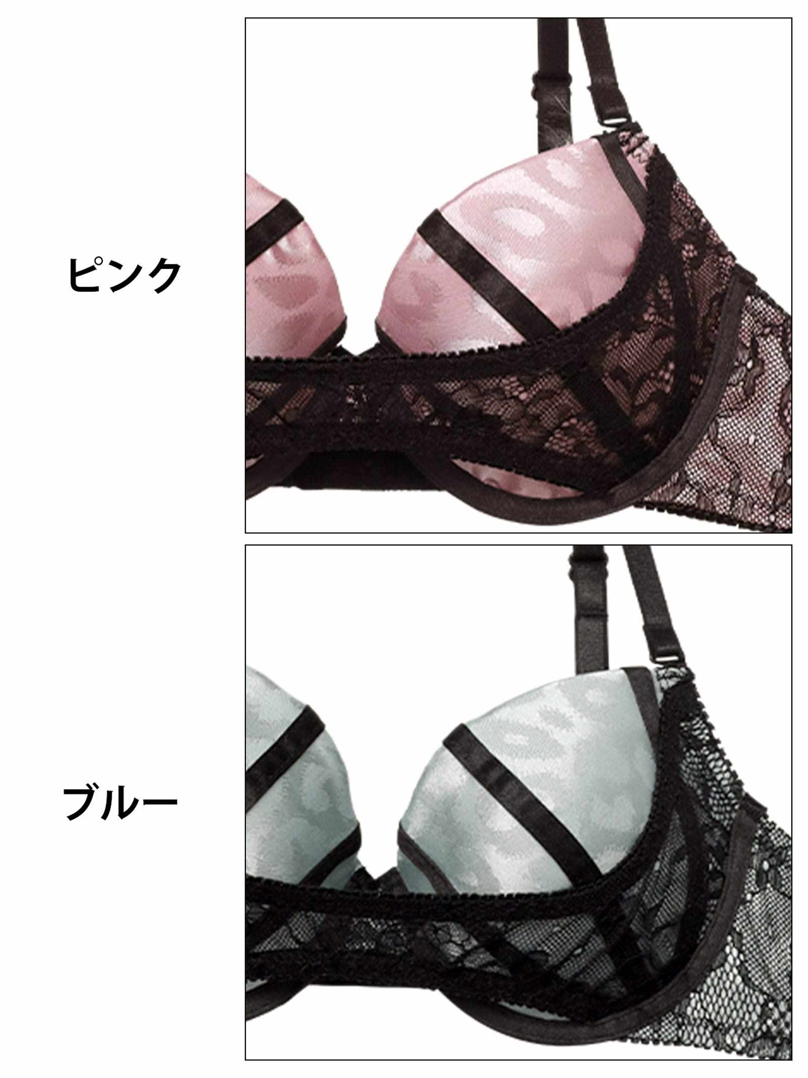 4/23新作!【EFサイズ】レオパードサテンライン育乳脇高ブラジャー&バック透けフルバックショーツ