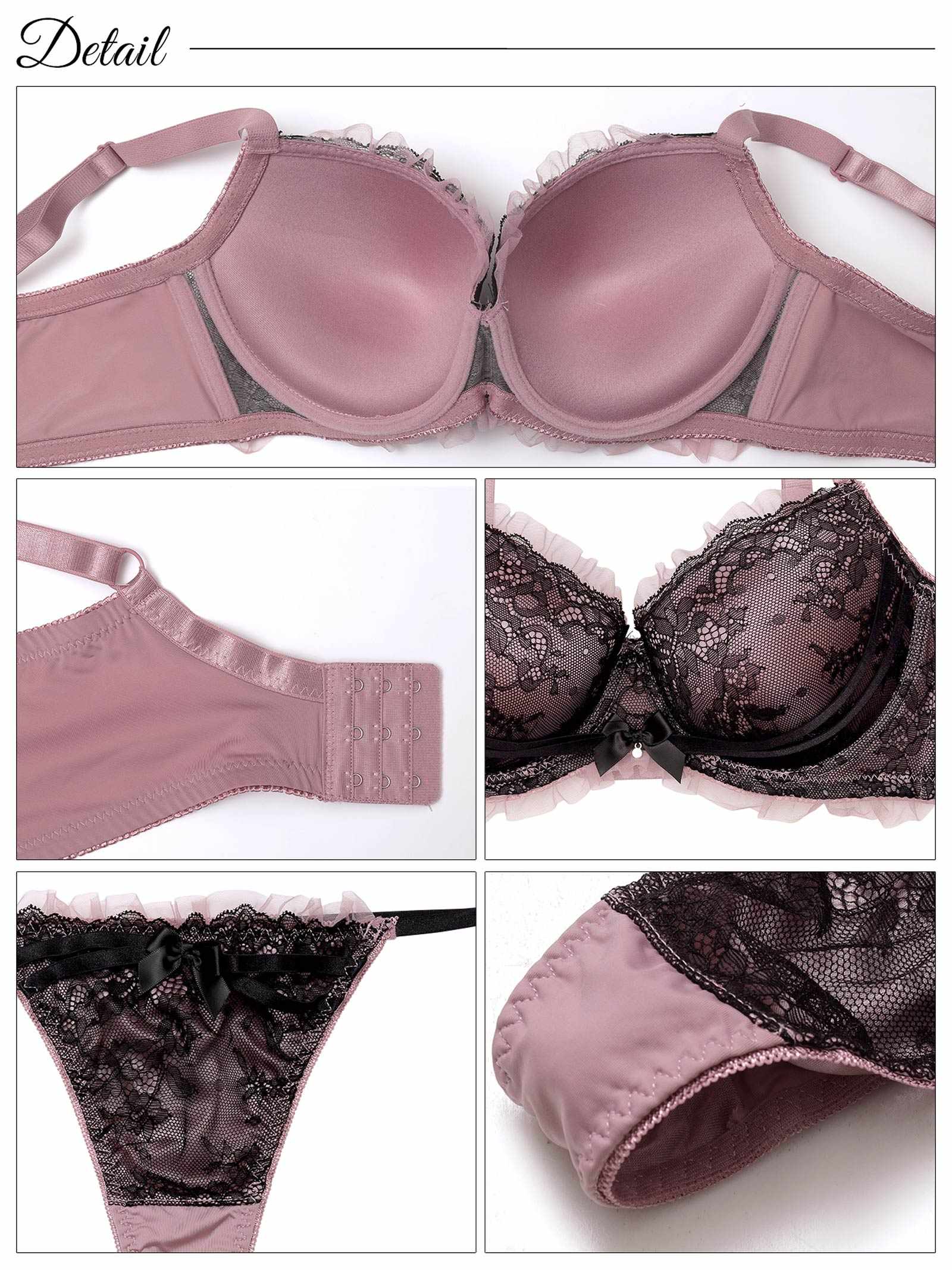 4/23新作!【EFサイズ】ダスティゴシックフリルチュール育乳脇高ブラジャー&Tバックショーツ