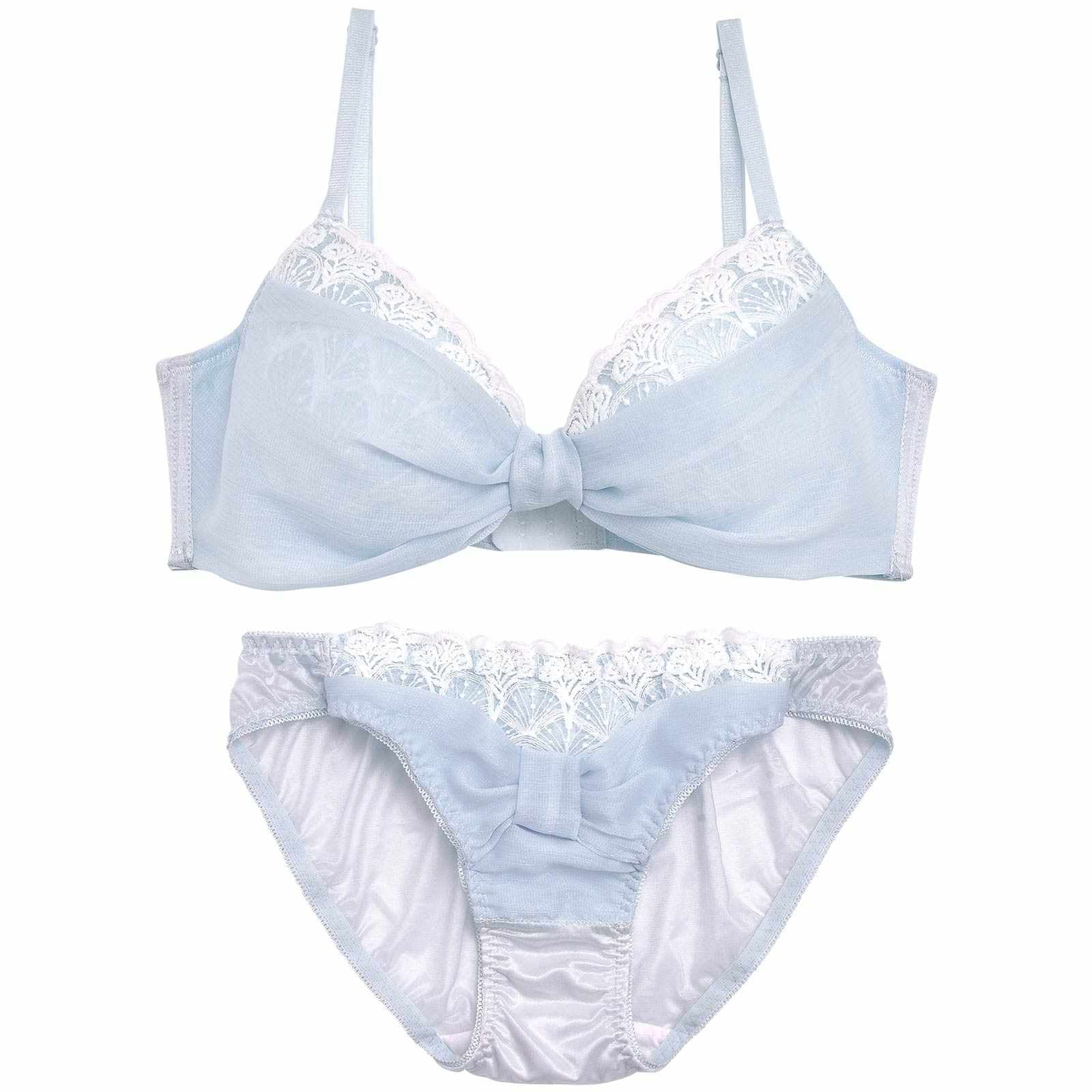 3/18再販!【EFサイズ】プリンセスリボンガーリー育乳脇高ブラジャー&フルバックショーツ