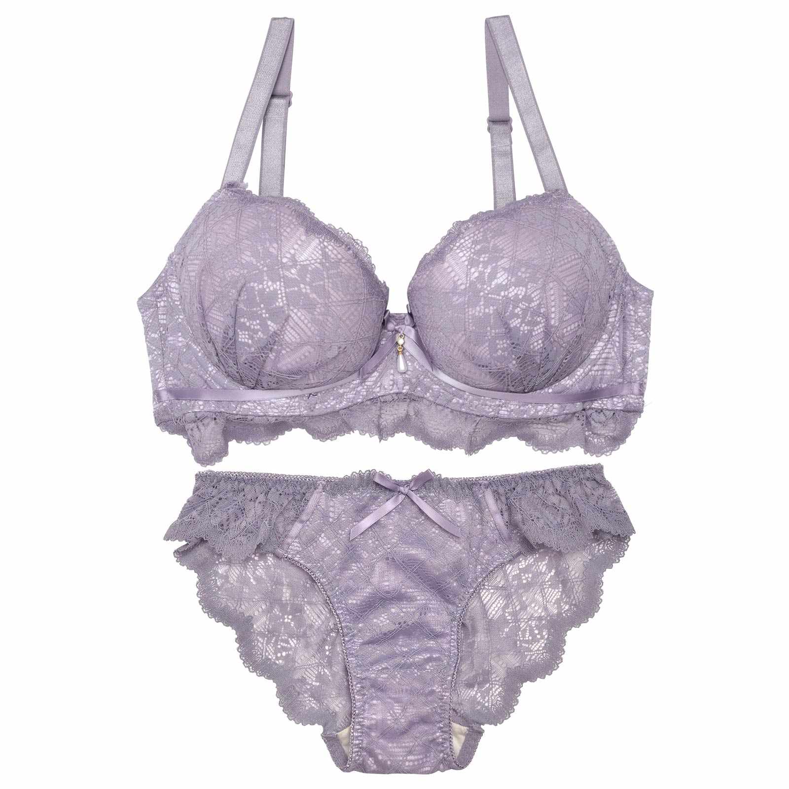 12/2再販!【GHサイズ】レーシィスカラップブラジャー&バック透けフルバックショーツ