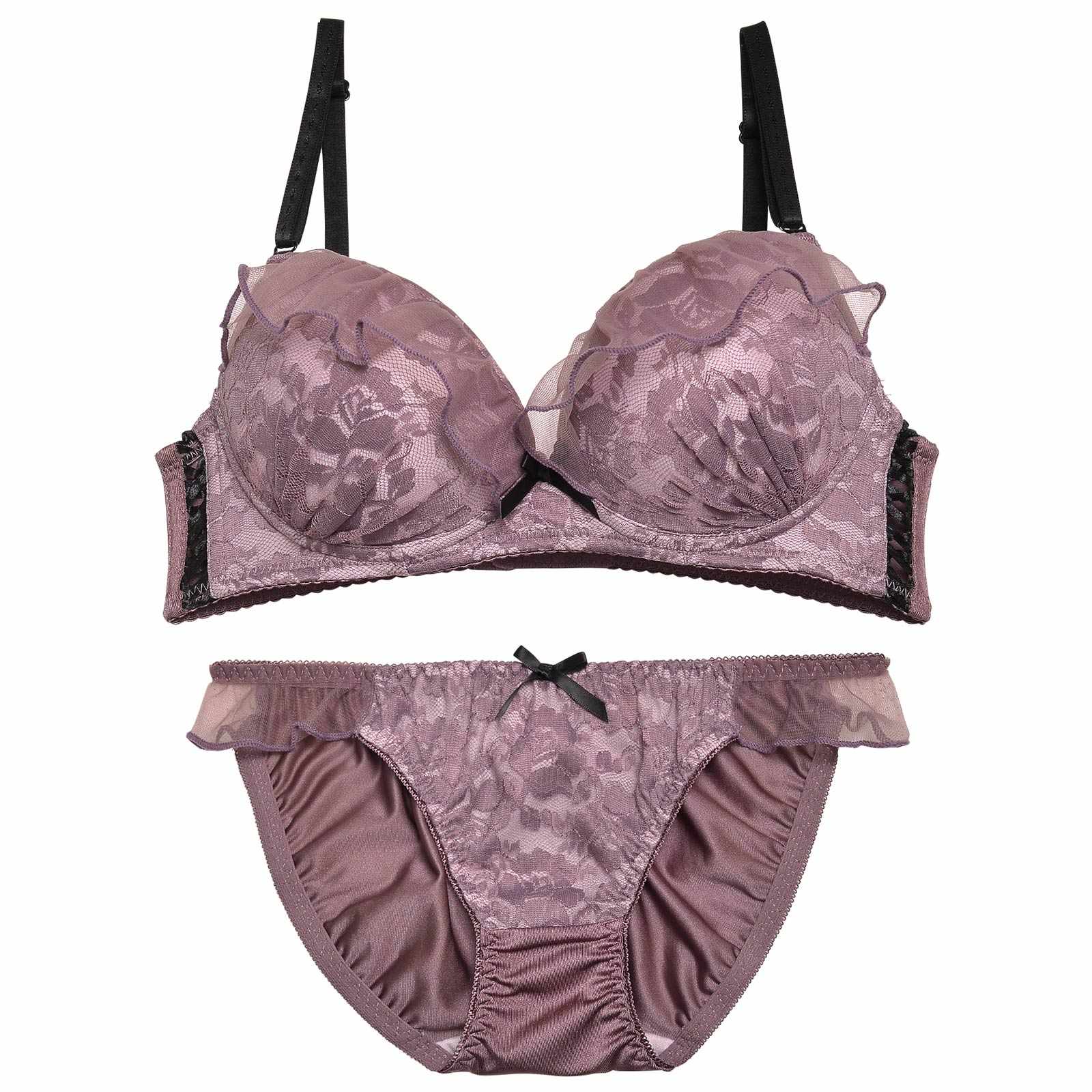 フラワーラッセルレースブラジャー&フルバックショーツ