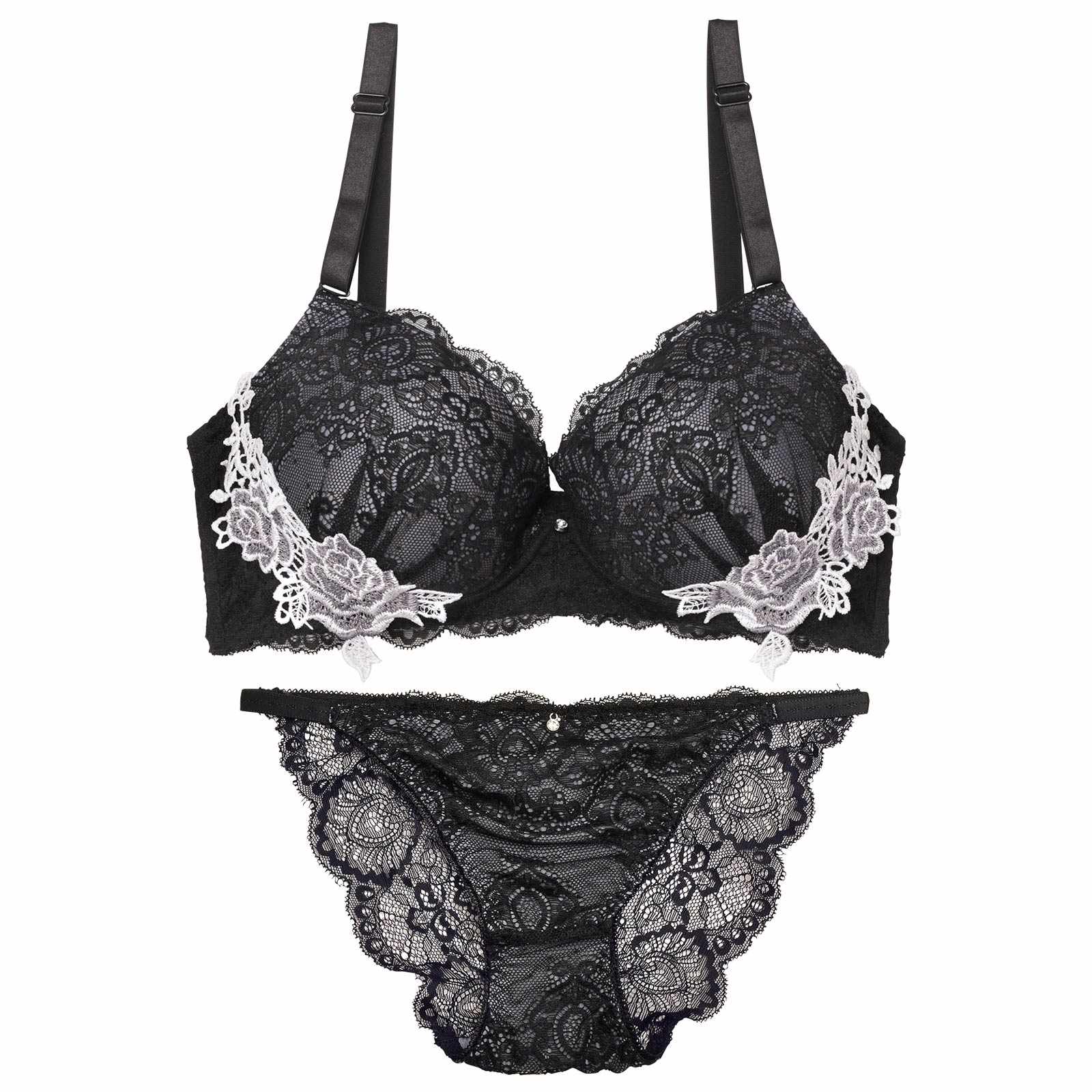 【三上悠亜着用】【EFサイズ】レーシィアンティークサイドローズ刺繍ブラジャー&バック透けフルバックショーツ