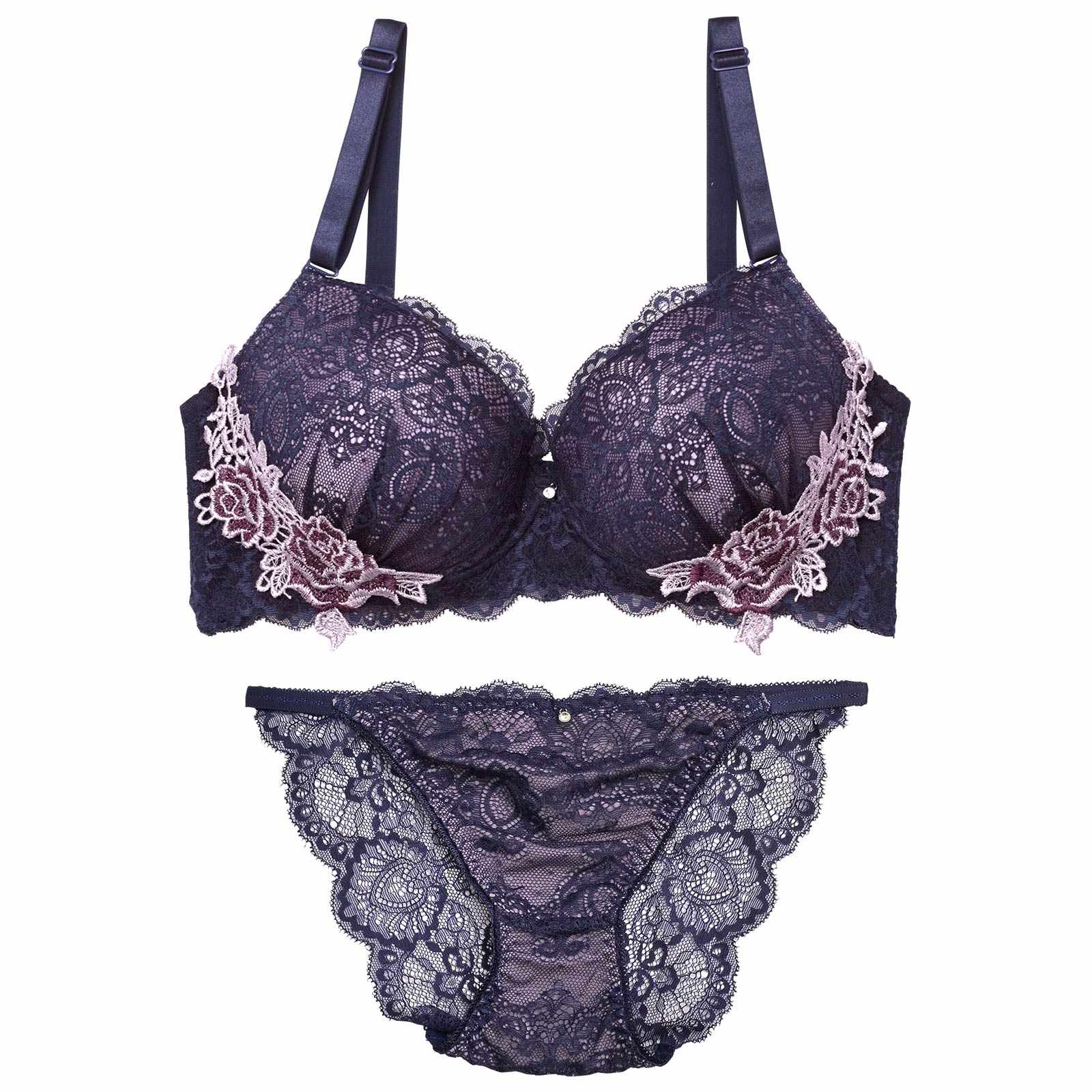 【三上悠亜着用】【EFサイズ】レーシィアンティークサイドローズ刺繍ブラジャー&バック透けフルバックショーツ