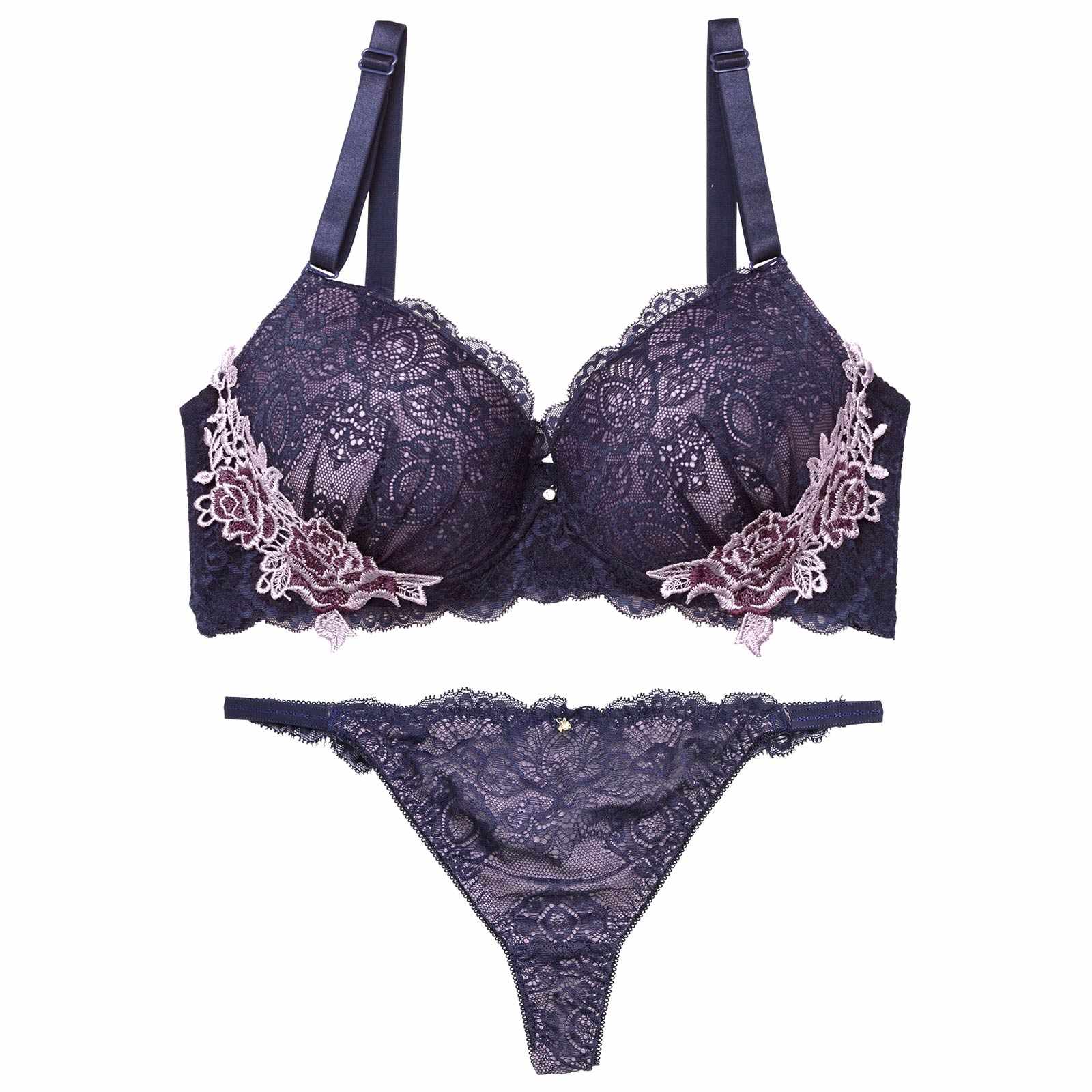 【三上悠亜着用】【EFサイズ】レーシィアンティークサイドローズ刺繍ブラジャー&バック透けTバックショーツ