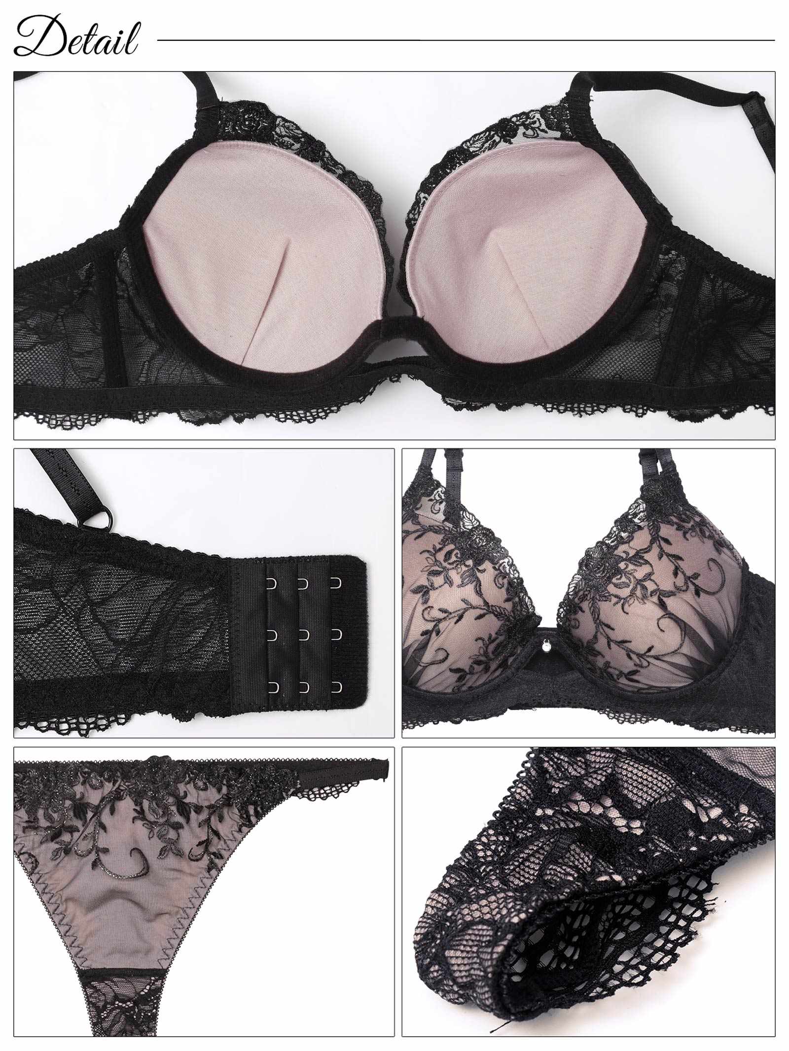 9/11再販!【三上悠亜着用】グリッターアイビーエンブロイダリー育乳脇高ブラジャー&バック透けTバックショーツ