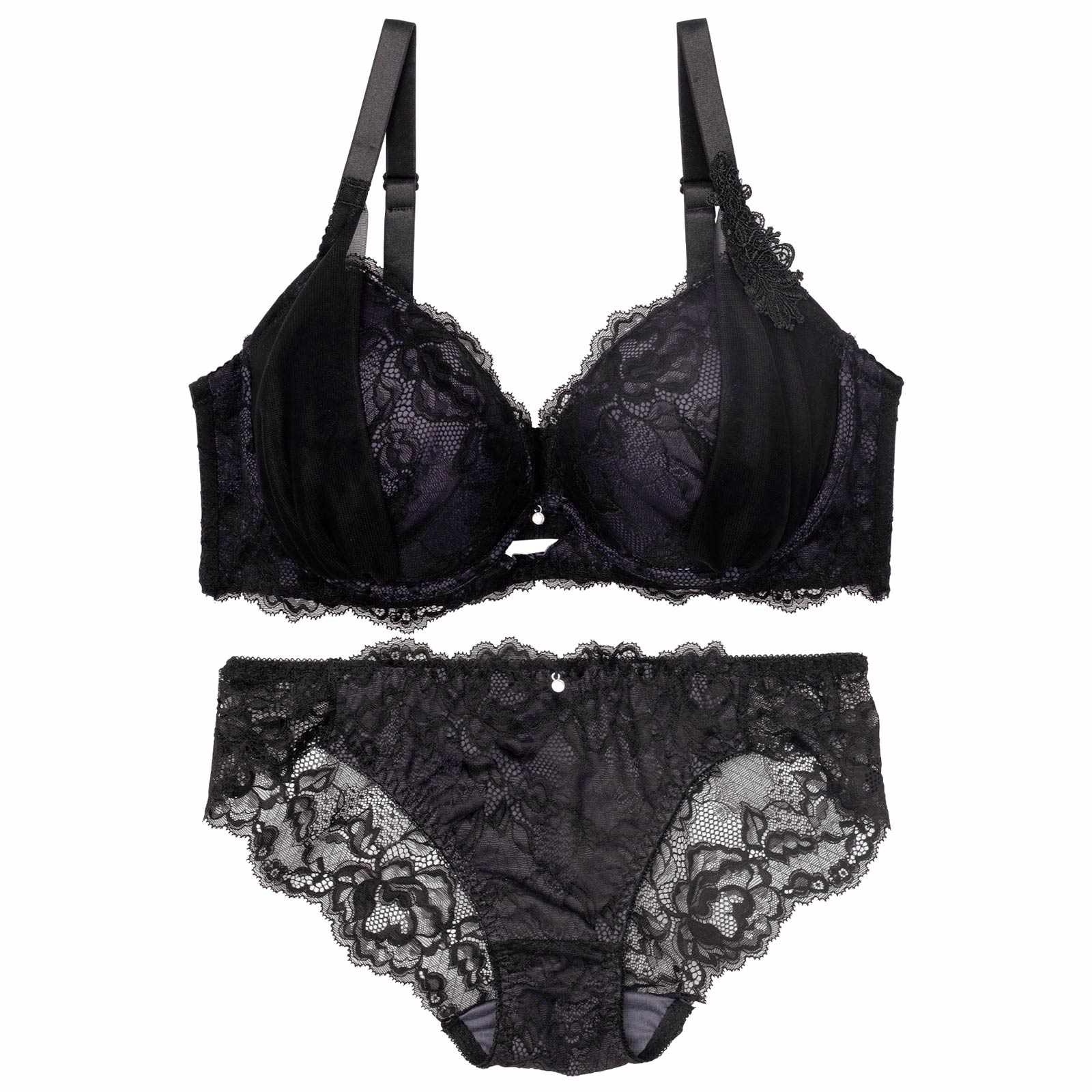 【かとゆり着用】【EFサイズ】シャルムチュールホールブラジャー&バック透けフルバックショーツ