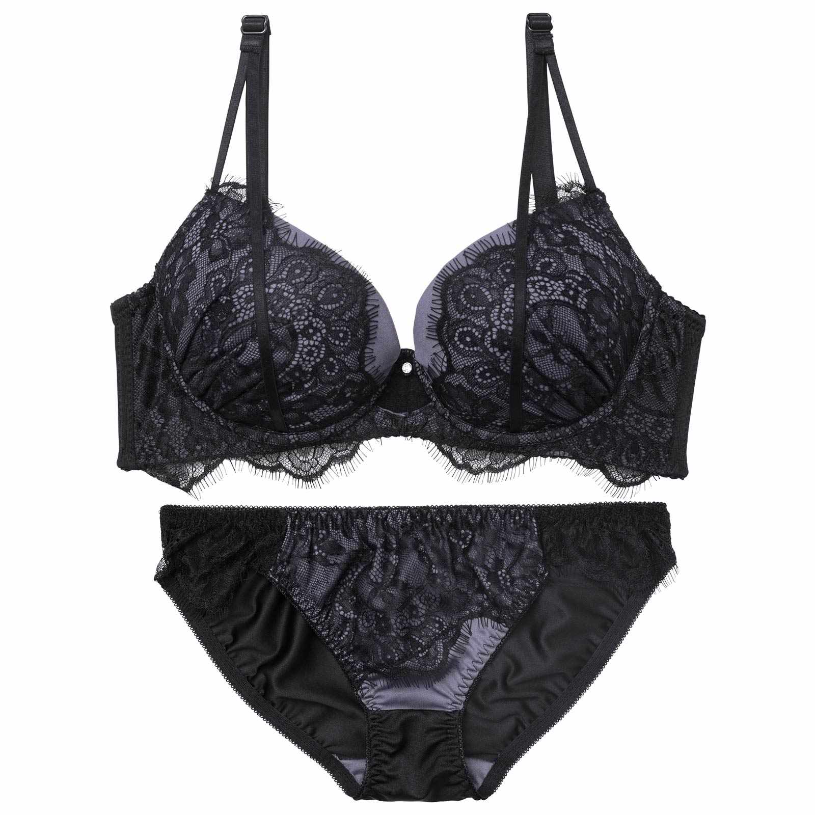 【三上悠亜着用】【EFサイズ】アイラッシュホールレース育乳脇高ブラジャー&フルバックショーツ