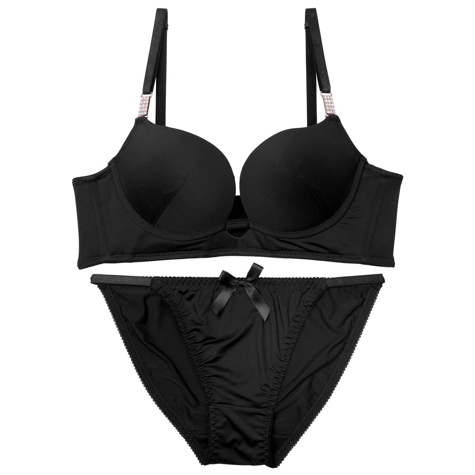 【EFサイズ】ワンカラージュエルチャーム育乳脇高ブラジャー&フルバックショーツ