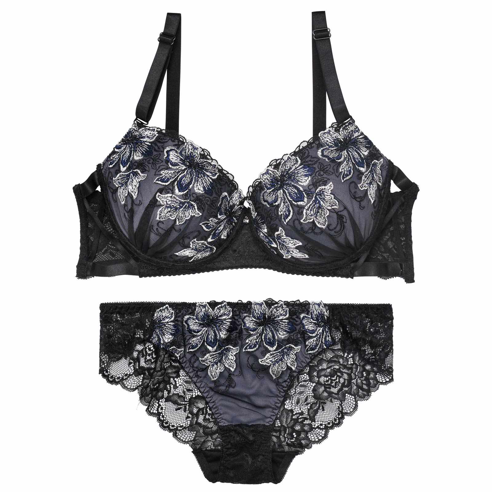 【三上悠亜着用】【EFサイズ】プレシャスフラワークロスブラジャー&バック透けフルバックショーツ