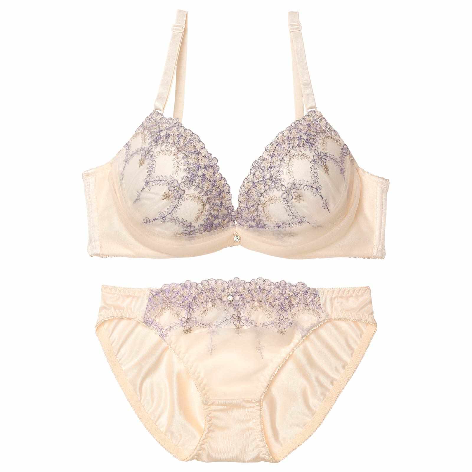 シャイニーチュールフラワーブラジャー&フルバックショーツ