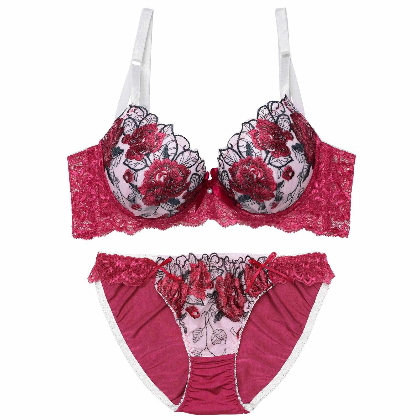 3/16再販!【三上悠亜着用】【EFサイズ】ゴージャスフラワーパール育乳脇高ブラジャー&フルバックショーツ