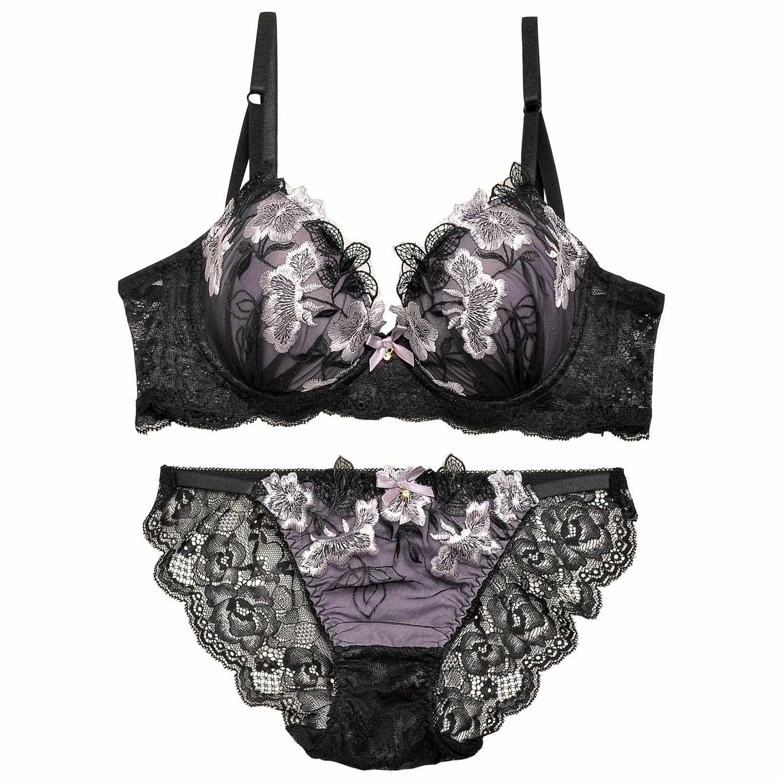 1/20再販!ダスティブルームエンブロイダリー育乳脇高ブラジャー&バック透けフルバックショーツ