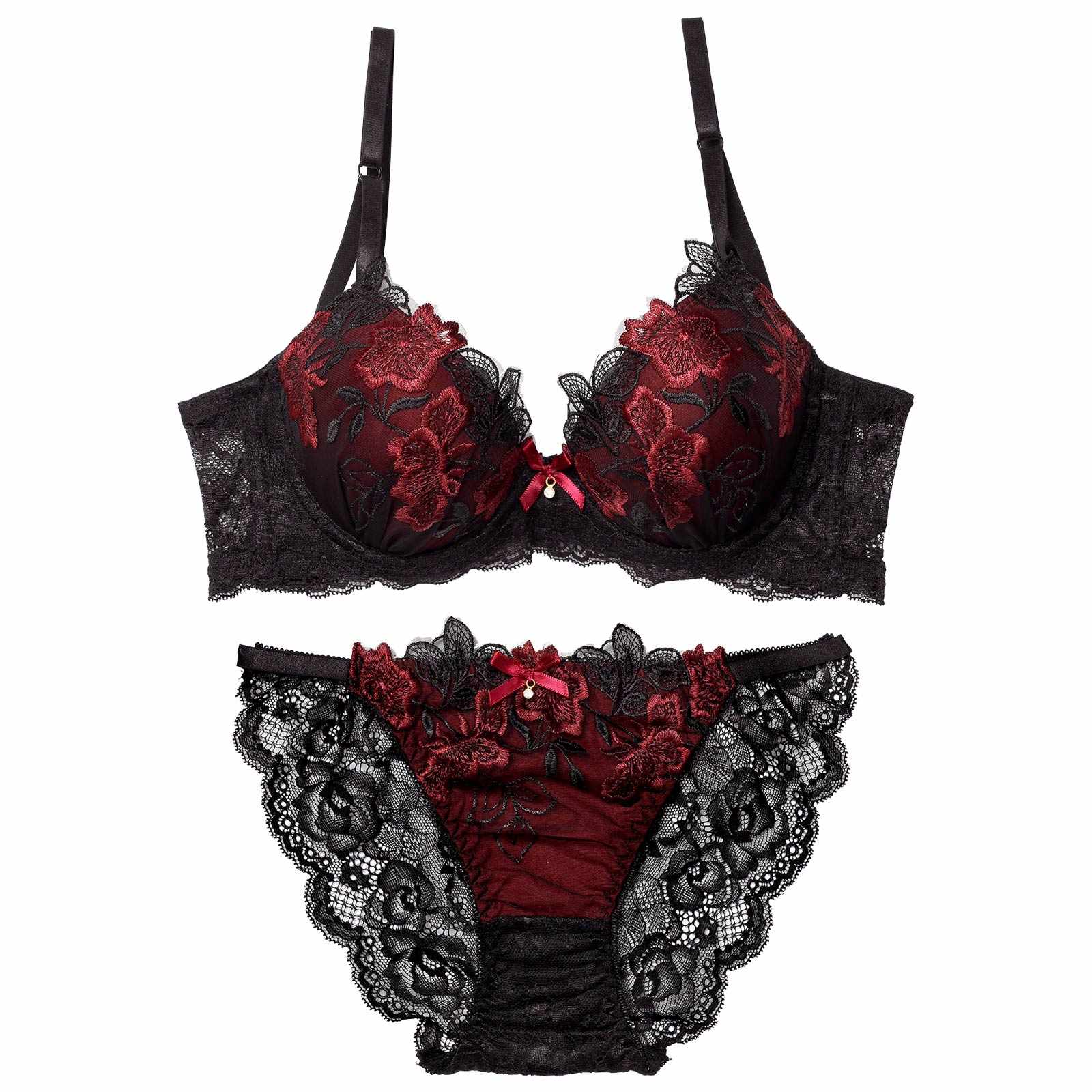 12/9再販!ダスティブルームエンブロイダリー育乳脇高ブラジャー&バック透けフルバックショーツ