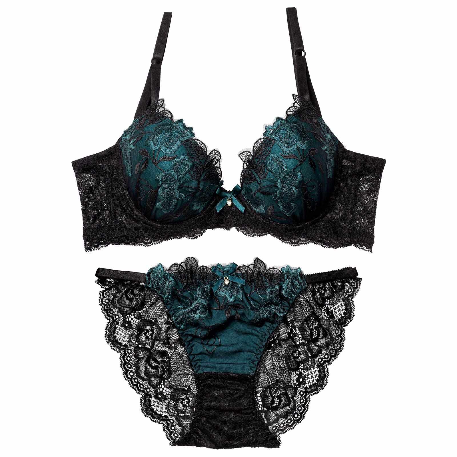 1/20再販!ダスティブルームエンブロイダリー育乳脇高ブラジャー&バック透けフルバックショーツ