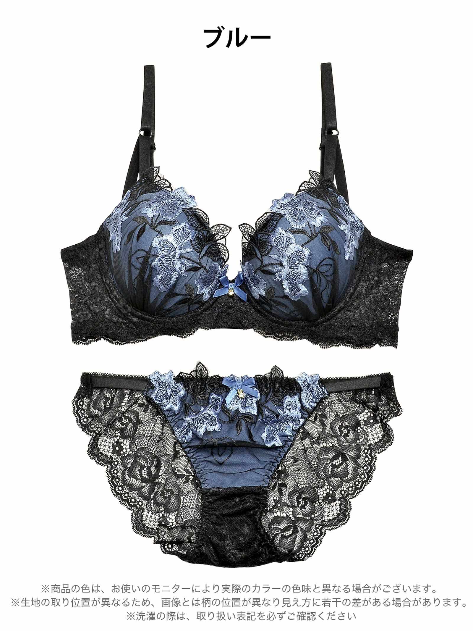 12/9再販!【EFサイズ】ダスティブルームエンブロイダリー育乳脇高ブラジャー&バック透けフルバックショーツ