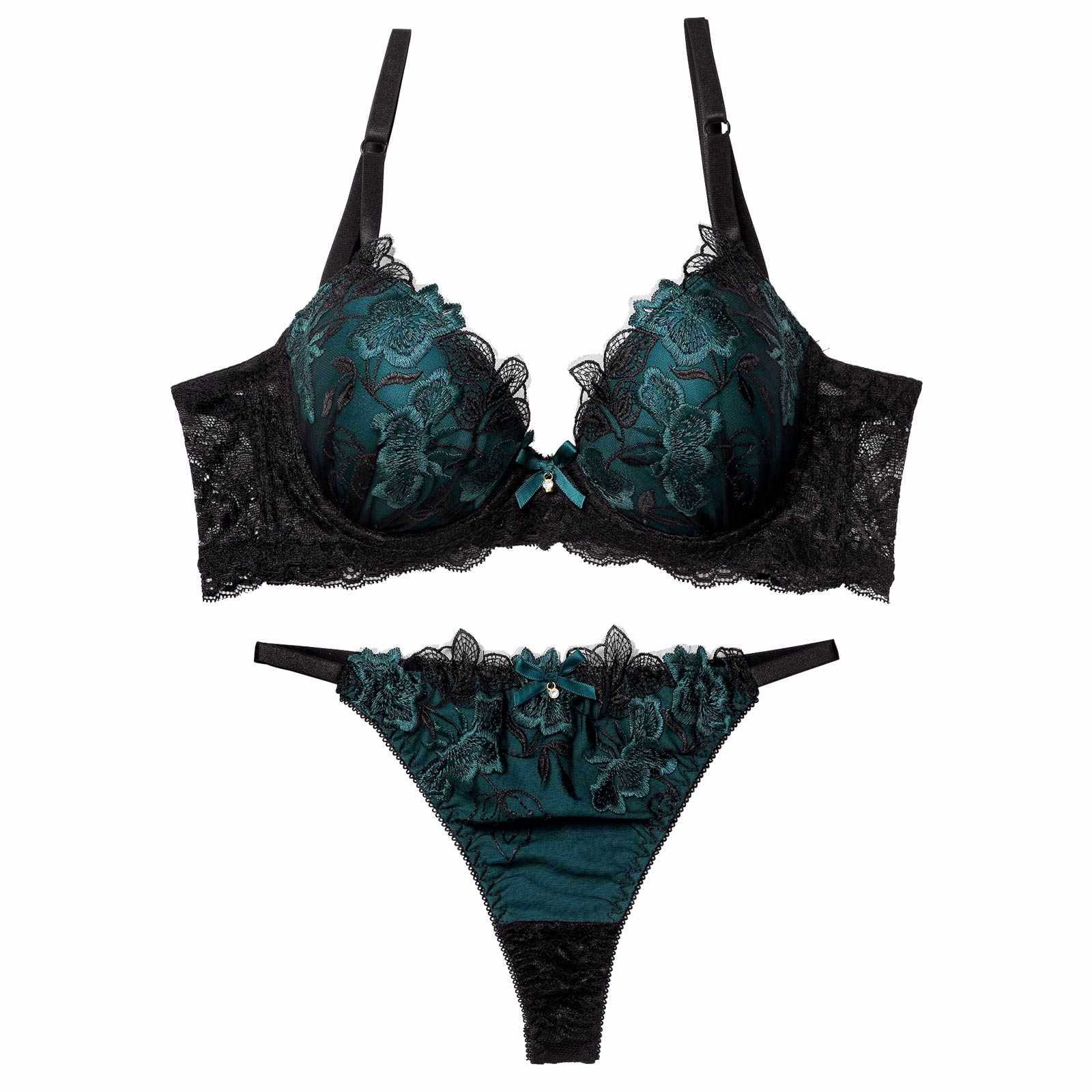 12/9再販!ダスティブルームエンブロイダリー育乳脇高ブラジャー&バック透けTバックショーツ