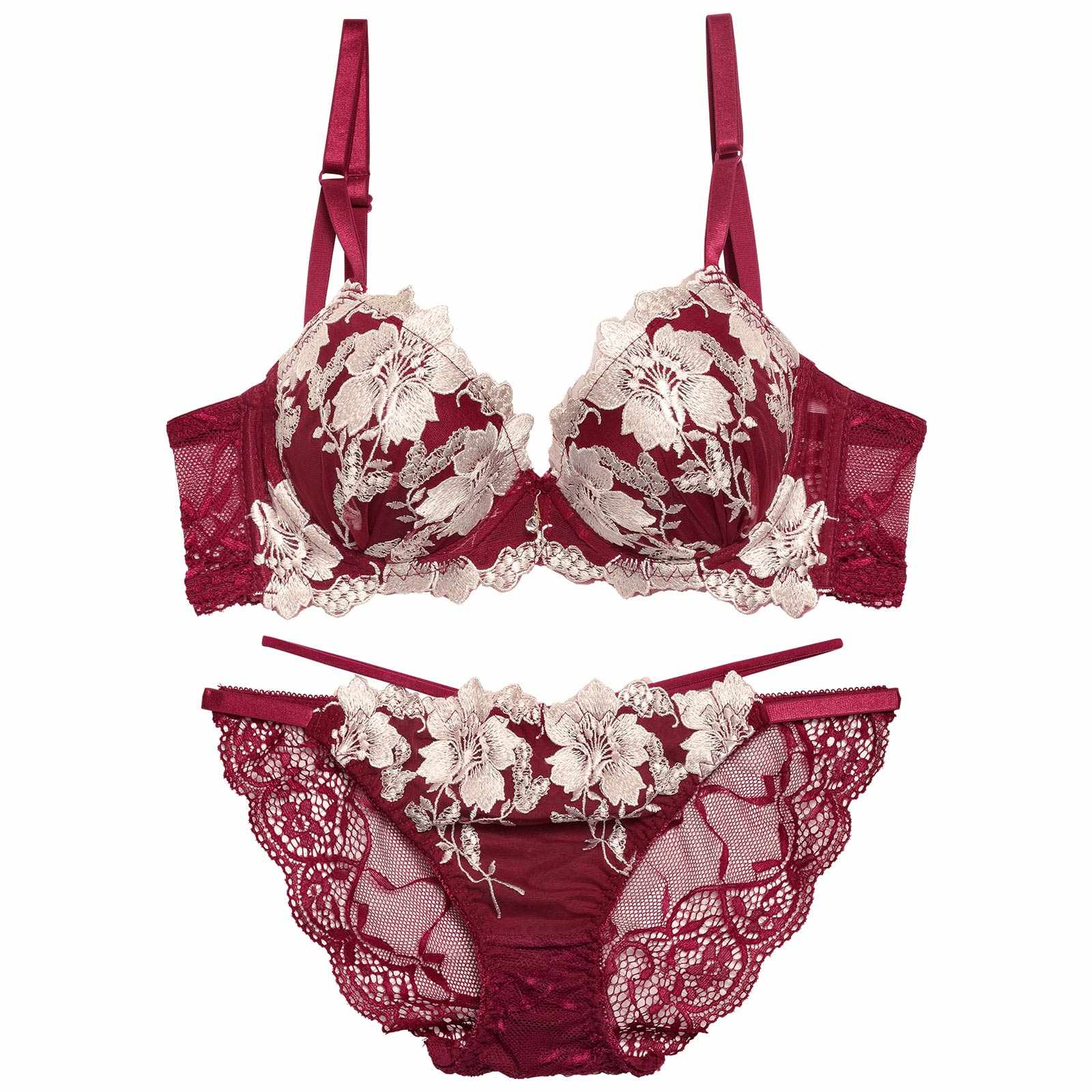 11/22再販!【EFサイズ】グラジオラスflowerレース育乳脇高ブラジャー&バック透けフルバックショーツ