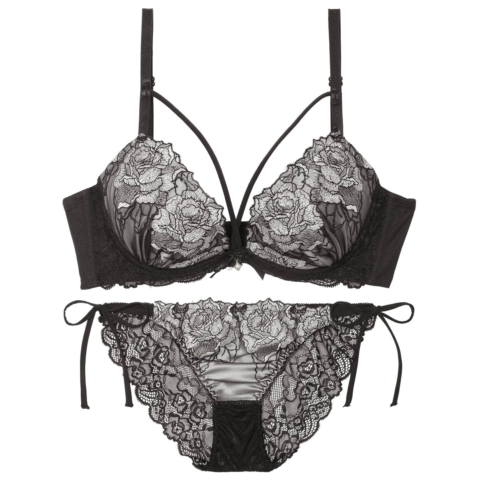 【三上悠亜着用】クラシックモダンローズコード育乳脇高ブラジャー&サイド紐バック透けフルバックショーツ - 【公式】247Lingerie