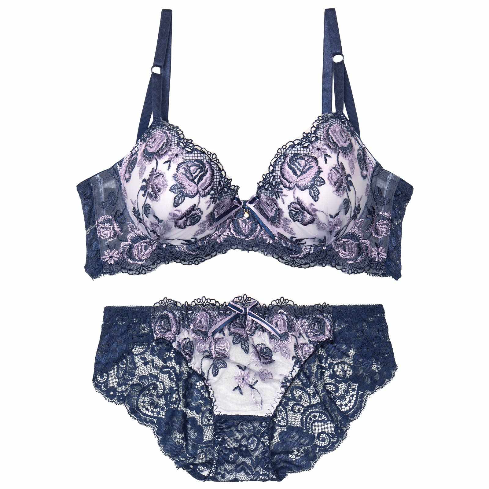 【かとゆり着用】グロリアスローズガーデン育乳脇高ブラジャー&バック透けフルバックショーツ