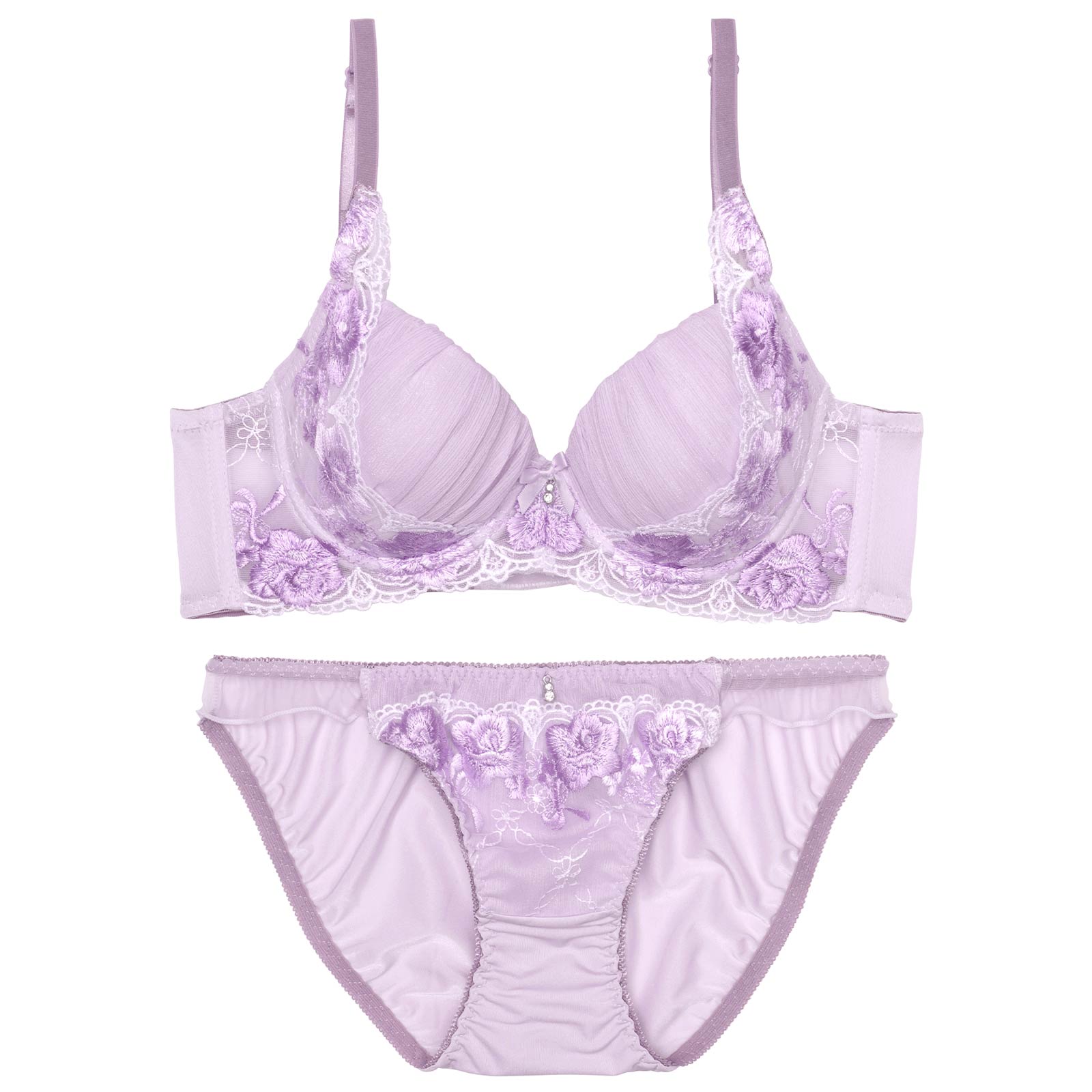 10/4再販!【ノンワイヤー】プリーツチュールエンブロイダリーブラジャー&フルバックショーツ