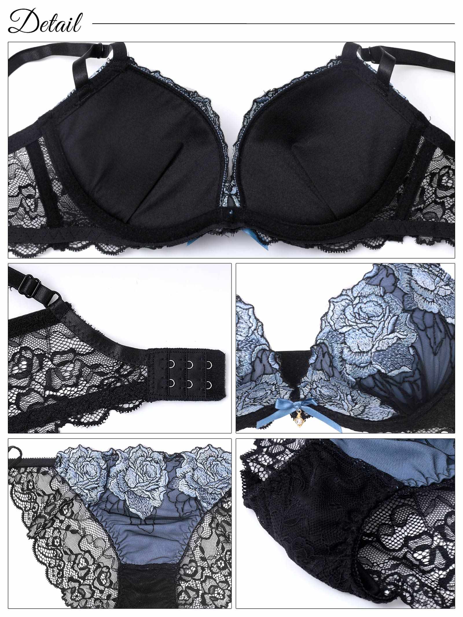 8/15新作!【三上悠亜着用】セレーナローズエンブロイダリー育乳脇高ブラジャー&サイド紐バック透けフルバックショーツ