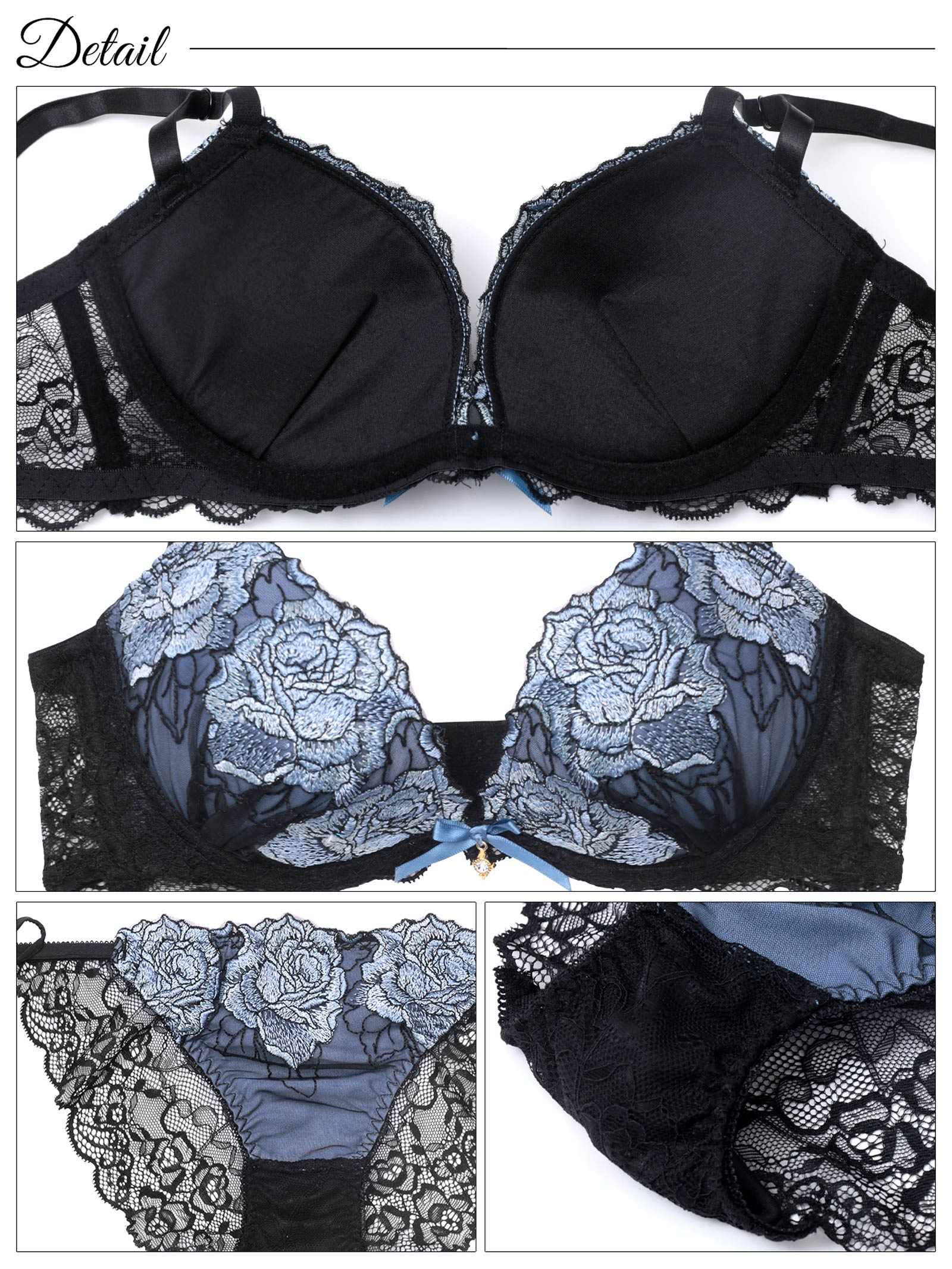 8/15新作!【三上悠亜着用】【EFサイズ】セレーナローズエンブロイダリー育乳脇高ブラジャー&サイド紐バック透けフルバックショーツ