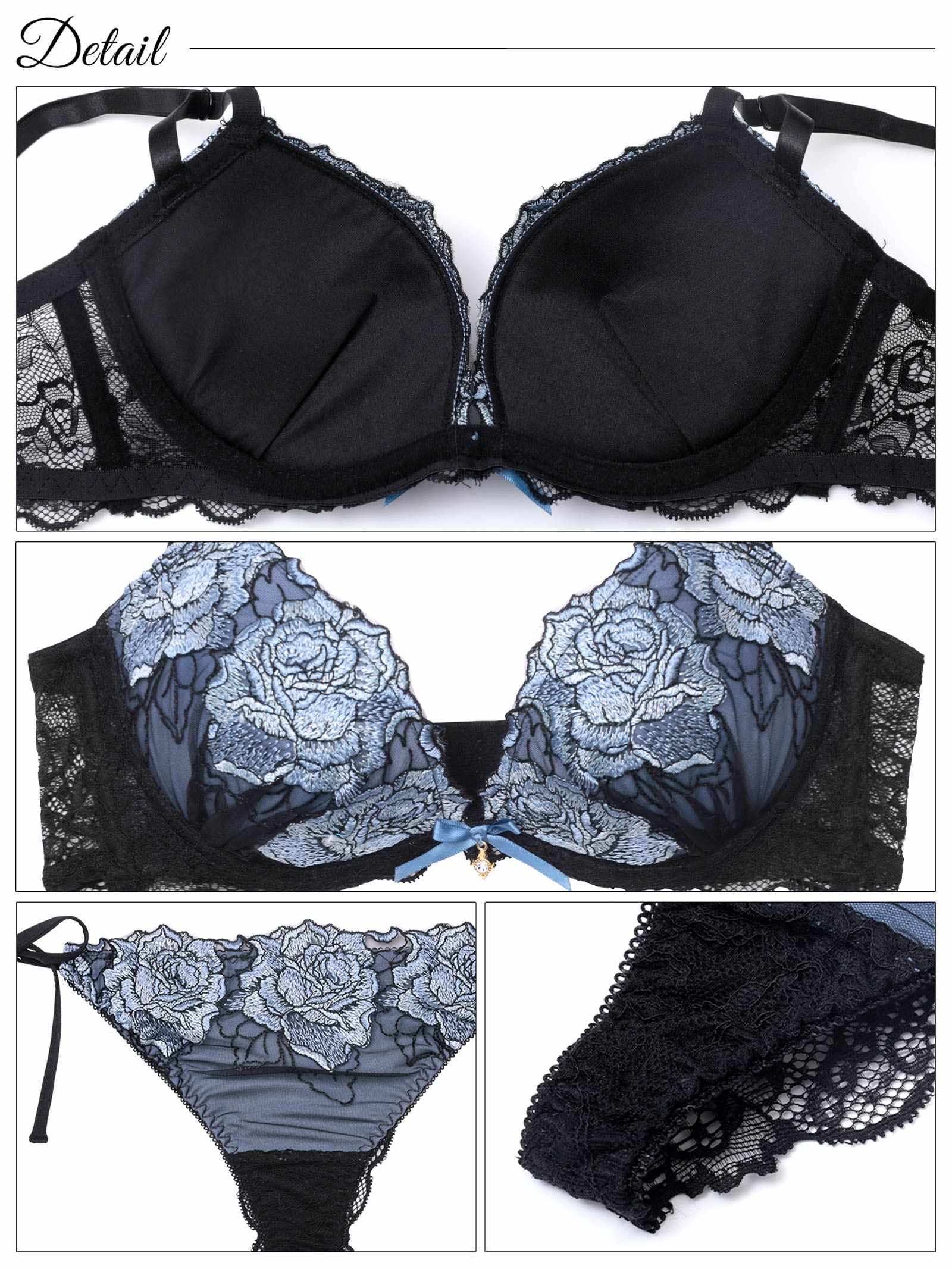 8/15新作!【三上悠亜着用】【EFサイズ】セレーナローズエンブロイダリー育乳脇高ブラジャー&サイド紐バック透けTバックショーツ