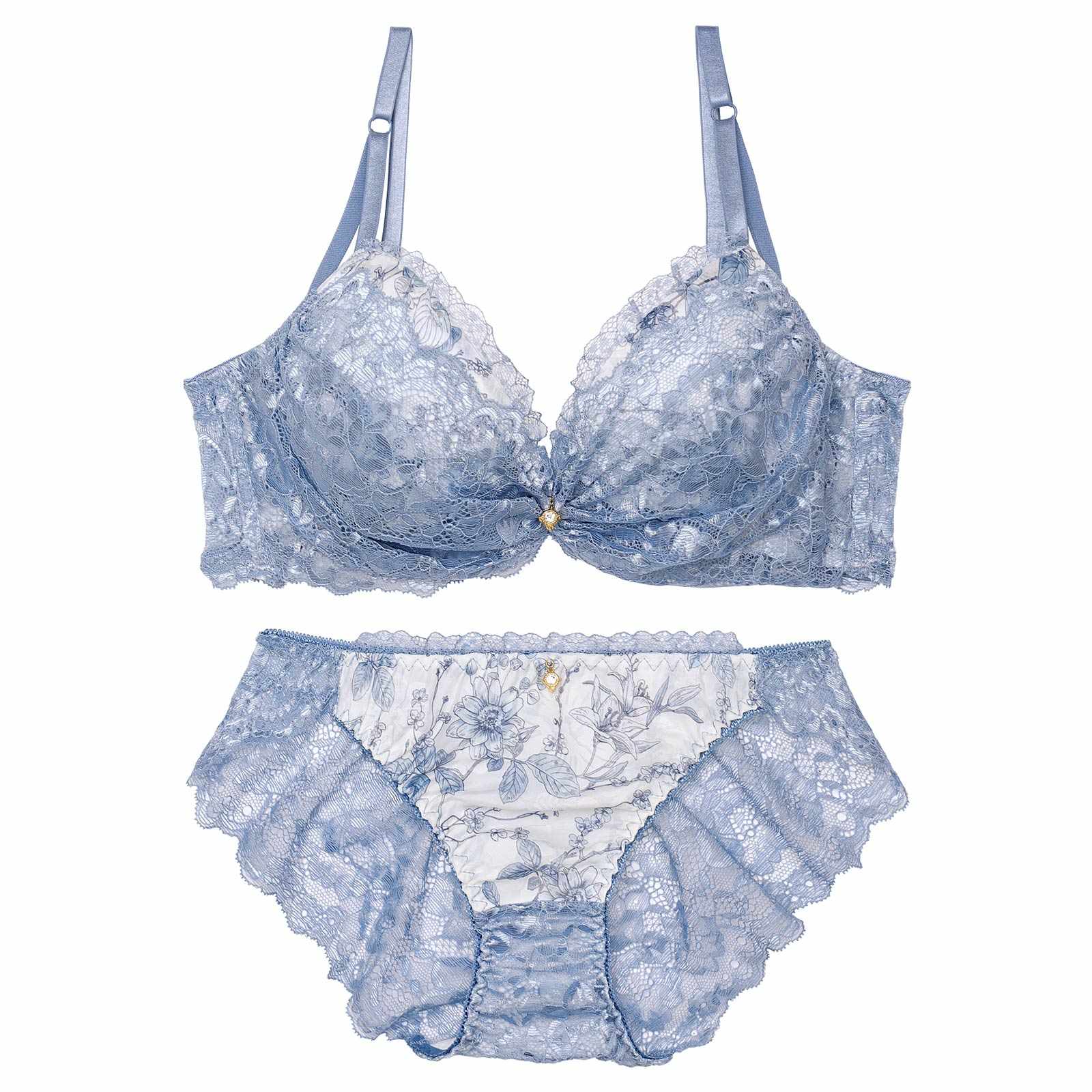 1/17再販!ブロッサムギャザーレース育乳脇高ブラジャー&バック透けフルバックショーツ