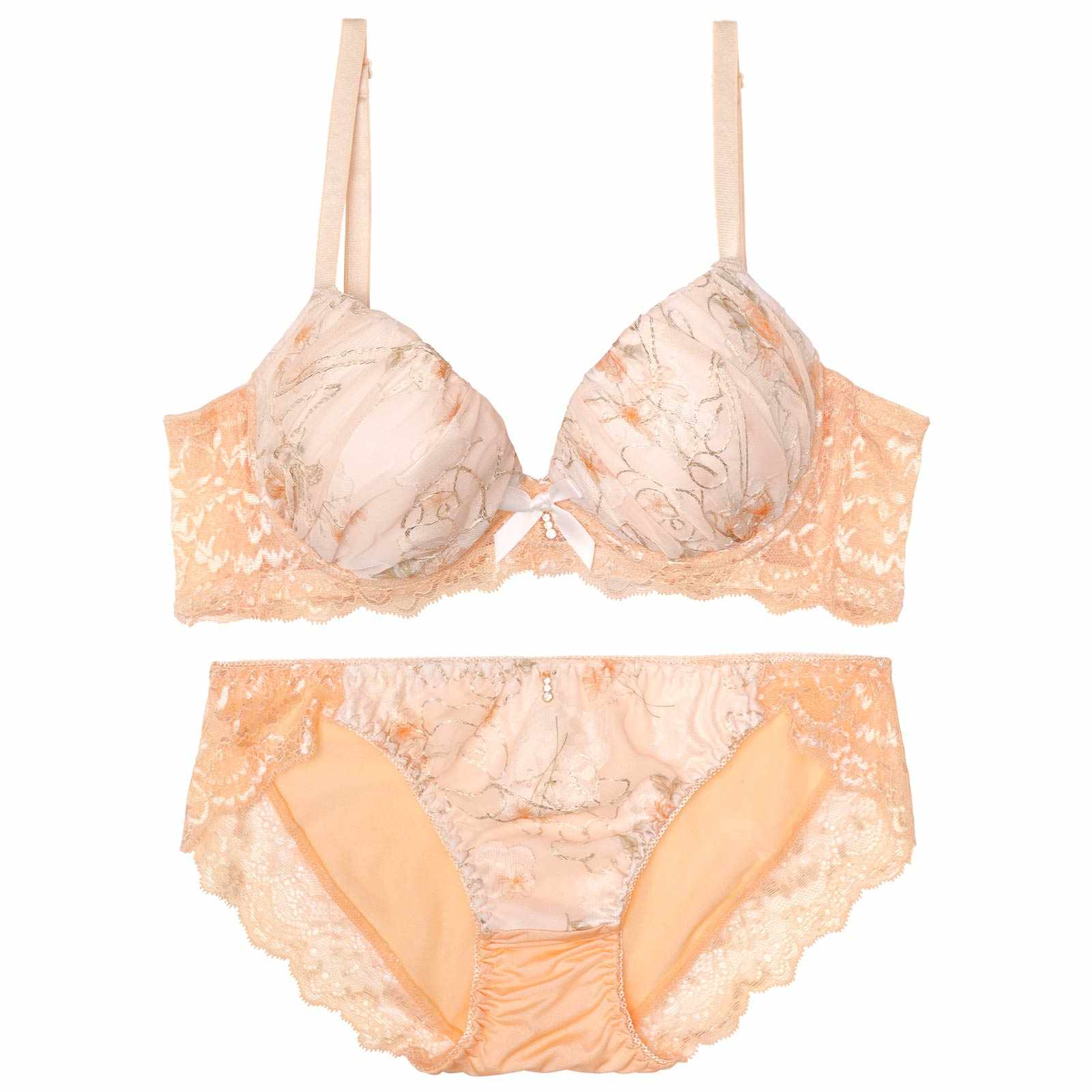 フェミニンギャザーフルール育乳脇高ブラジャー&フルバックショーツ