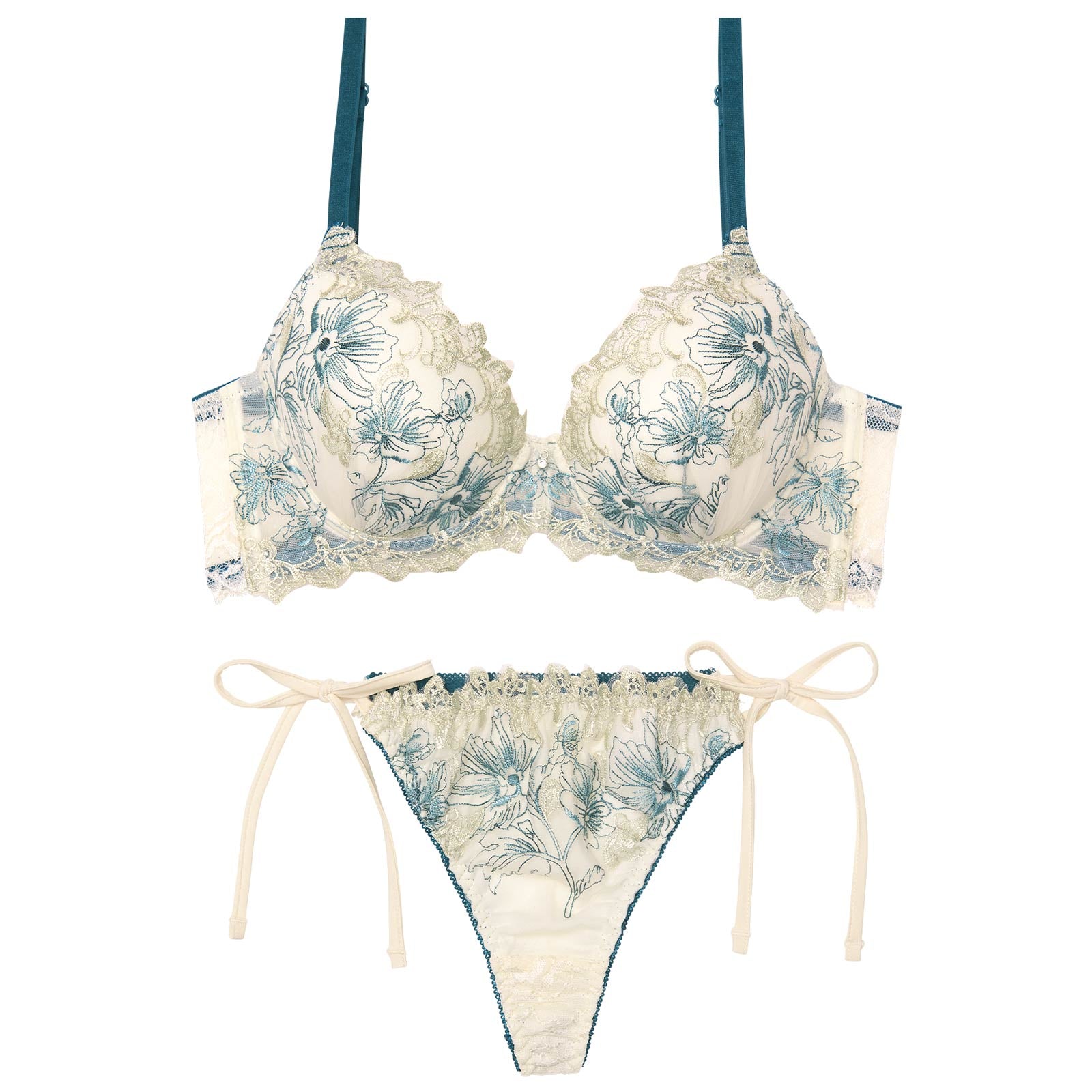 11/5新作!フェアリーアネモネブルーム育乳脇高ブラジャー&サイド紐バック透けTバックショーツ