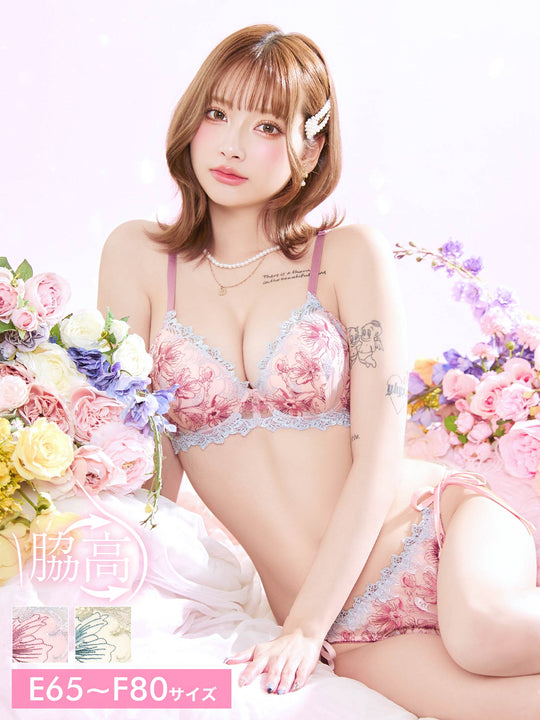 11/5新作!【EFサイズ】フェアリーアネモネブルーム育乳脇高ブラジャー&サイド紐バック透けフルバックショーツ