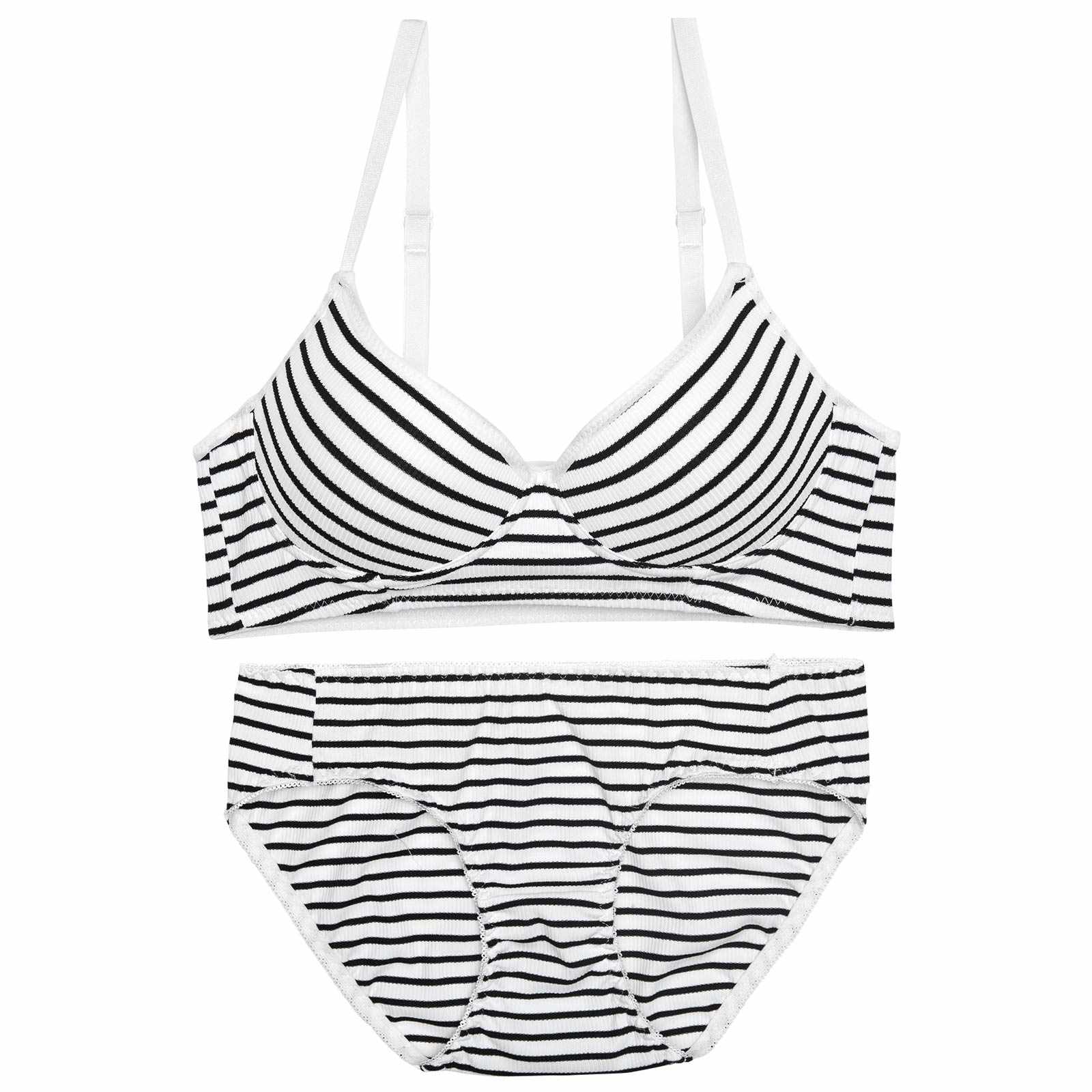 【ノンワイヤー】カジュアルマリンボーダーブラジャー&フルバックショーツ