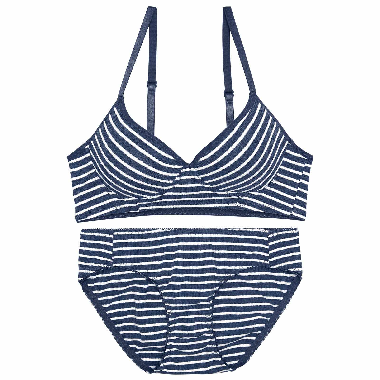 【ノンワイヤー】カジュアルマリンボーダーブラジャー&フルバックショーツ
