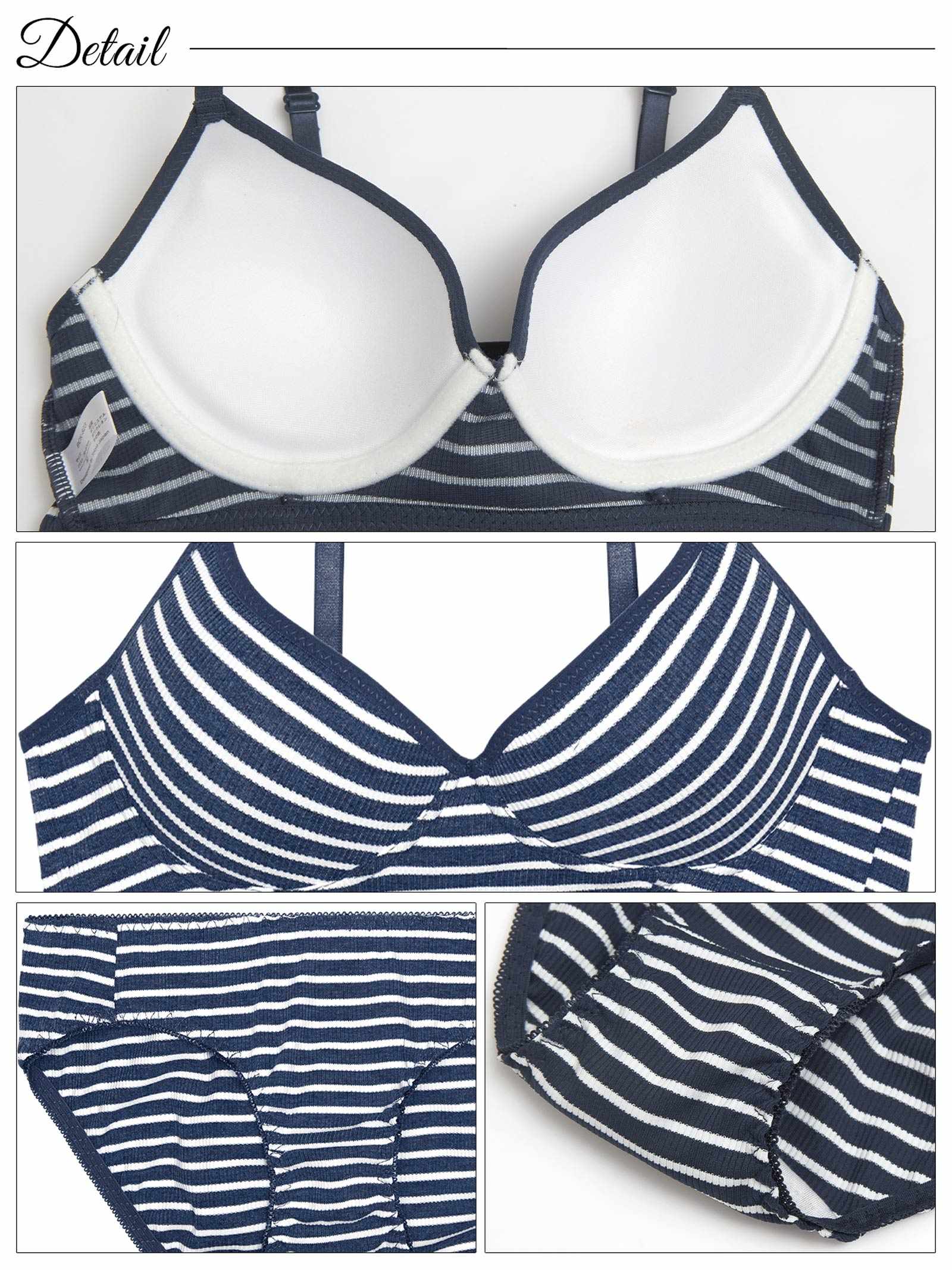 8/25新作!【ノンワイヤー】カジュアルマリンボーダーブラジャー&フルバックショーツ