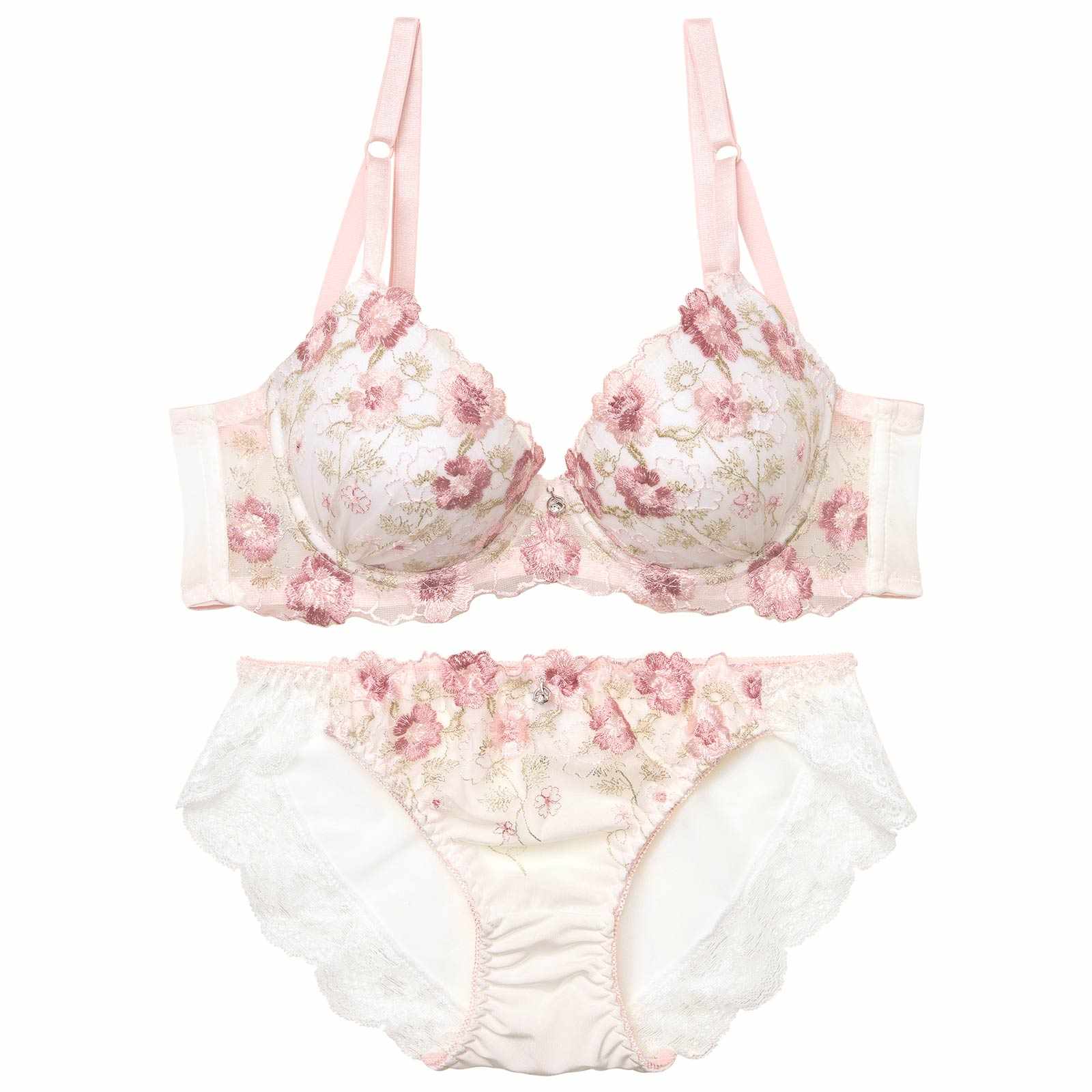 【EFサイズ】メロウフラワーブロッサム育乳脇高ブラジャー&フルバックショーツ