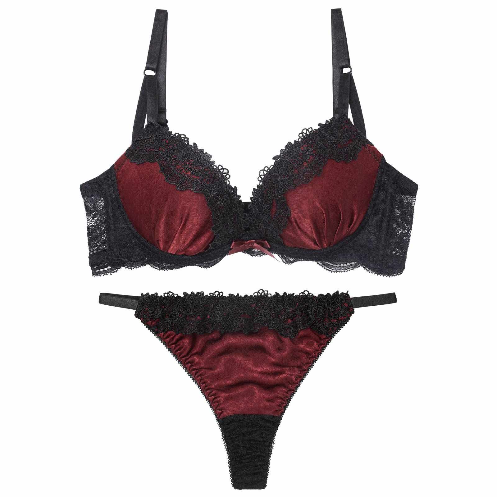 11/28新作!シックサテンレーシィ育乳脇高ブラジャー&バック透けTバックショーツ