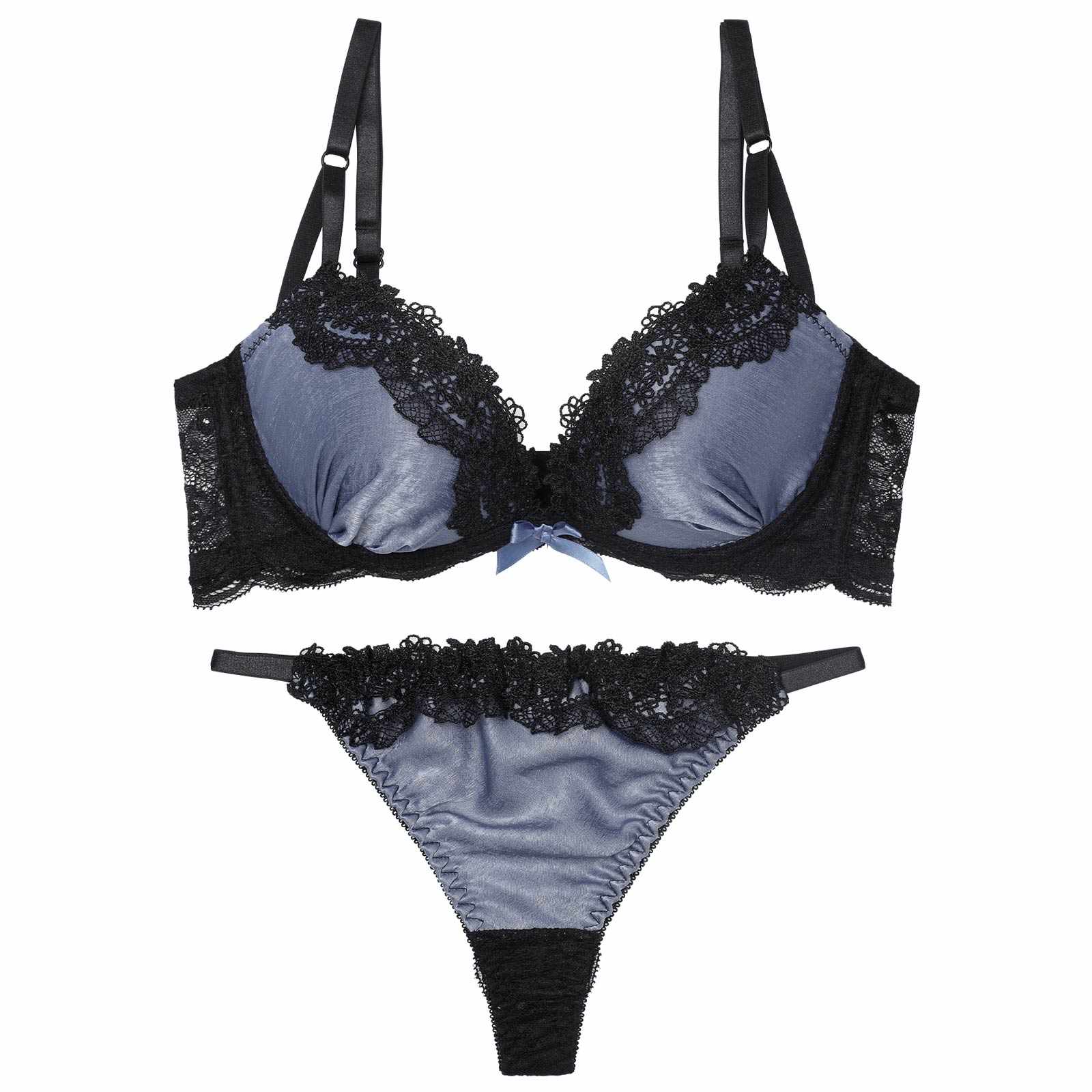 11/28新作!【EFサイズ】シックサテンレーシィ育乳脇高ブラジャー&バック透けTバックショーツ