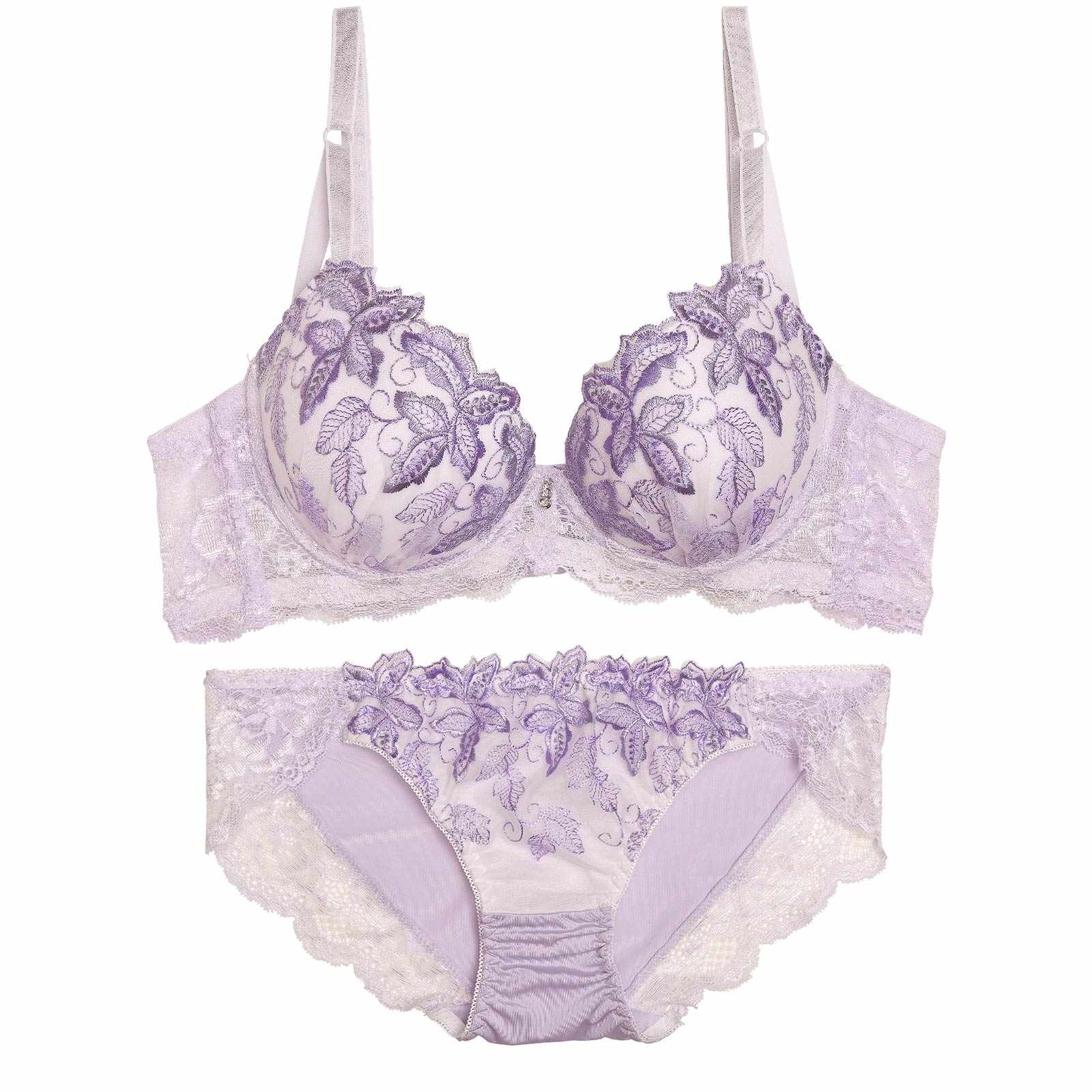 ナチュールリーフエンブロイダリー育乳脇高ブラジャー&フルバックショーツ