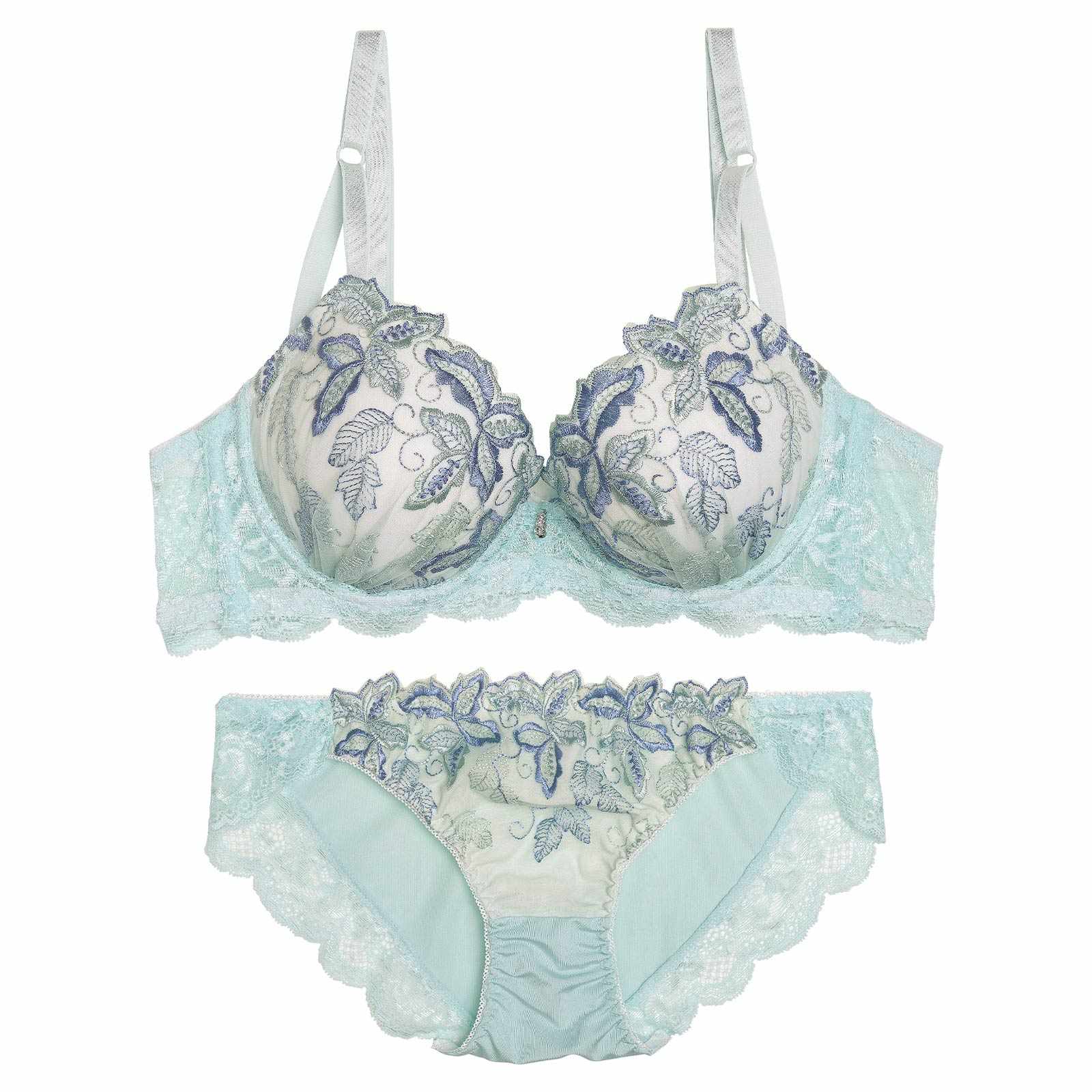 ナチュールリーフエンブロイダリー育乳脇高ブラジャー&フルバックショーツ