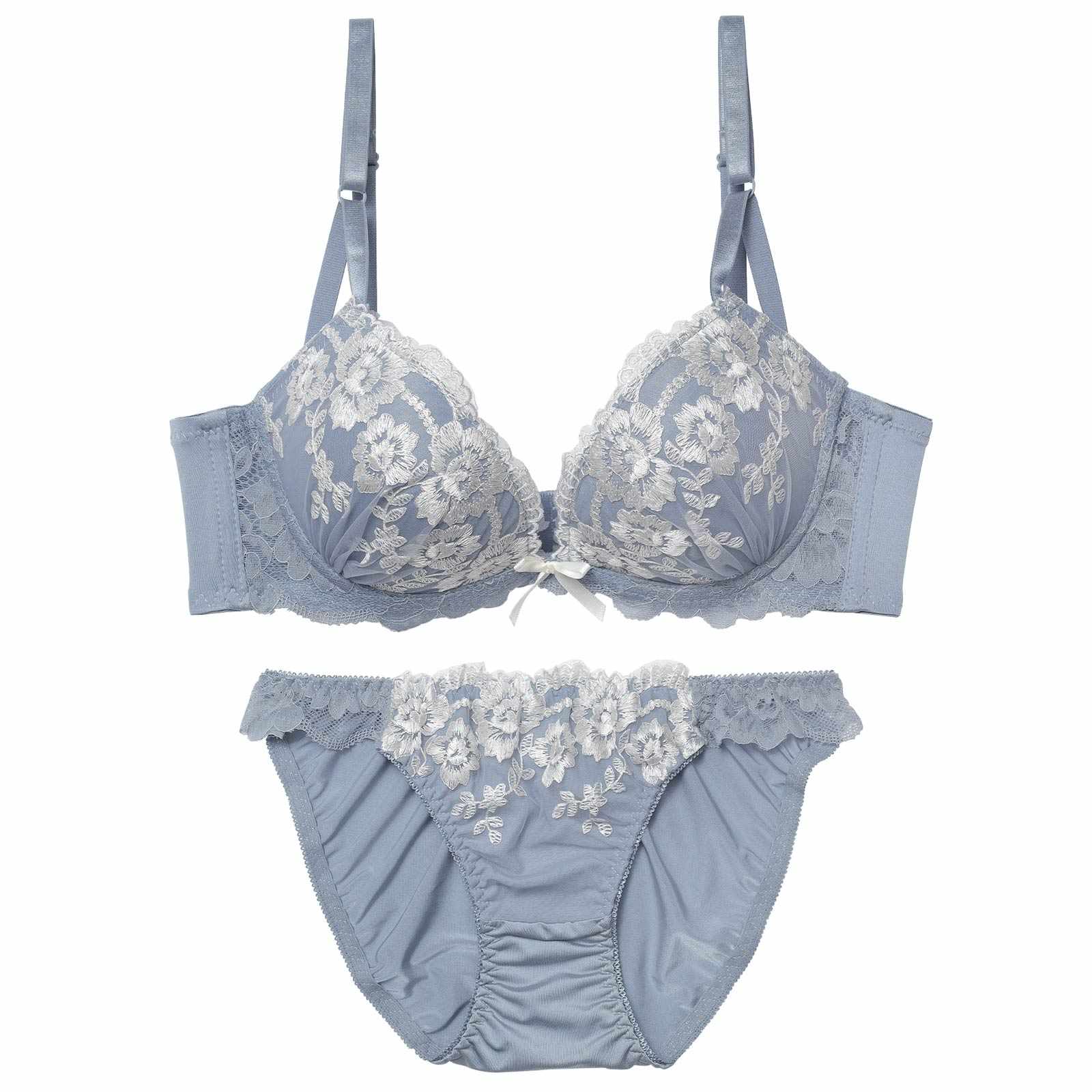 11/7新作!【EFサイズ】ダスティフローラルレース育乳脇高ブラジャー&フルバックショーツ