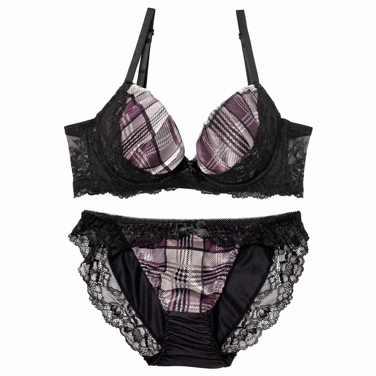 11/7新作!ノーブルチェックレーシィ育乳脇高ブラジャー&フルバックショーツ