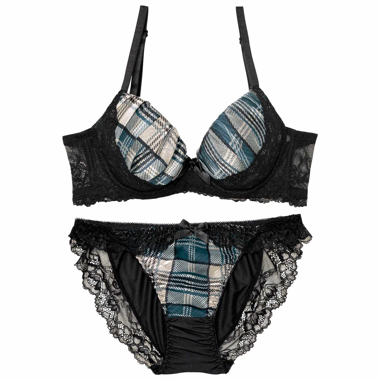 11/7新作!ノーブルチェックレーシィ育乳脇高ブラジャー&フルバックショーツ