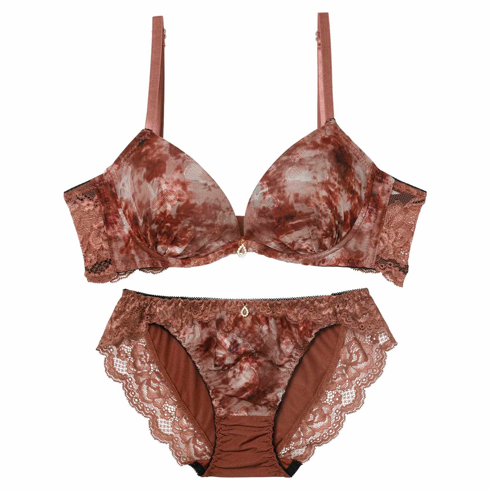 【EFサイズ】ニュアンスフラワーミスト育乳脇高ブラジャー&フルバックショーツ