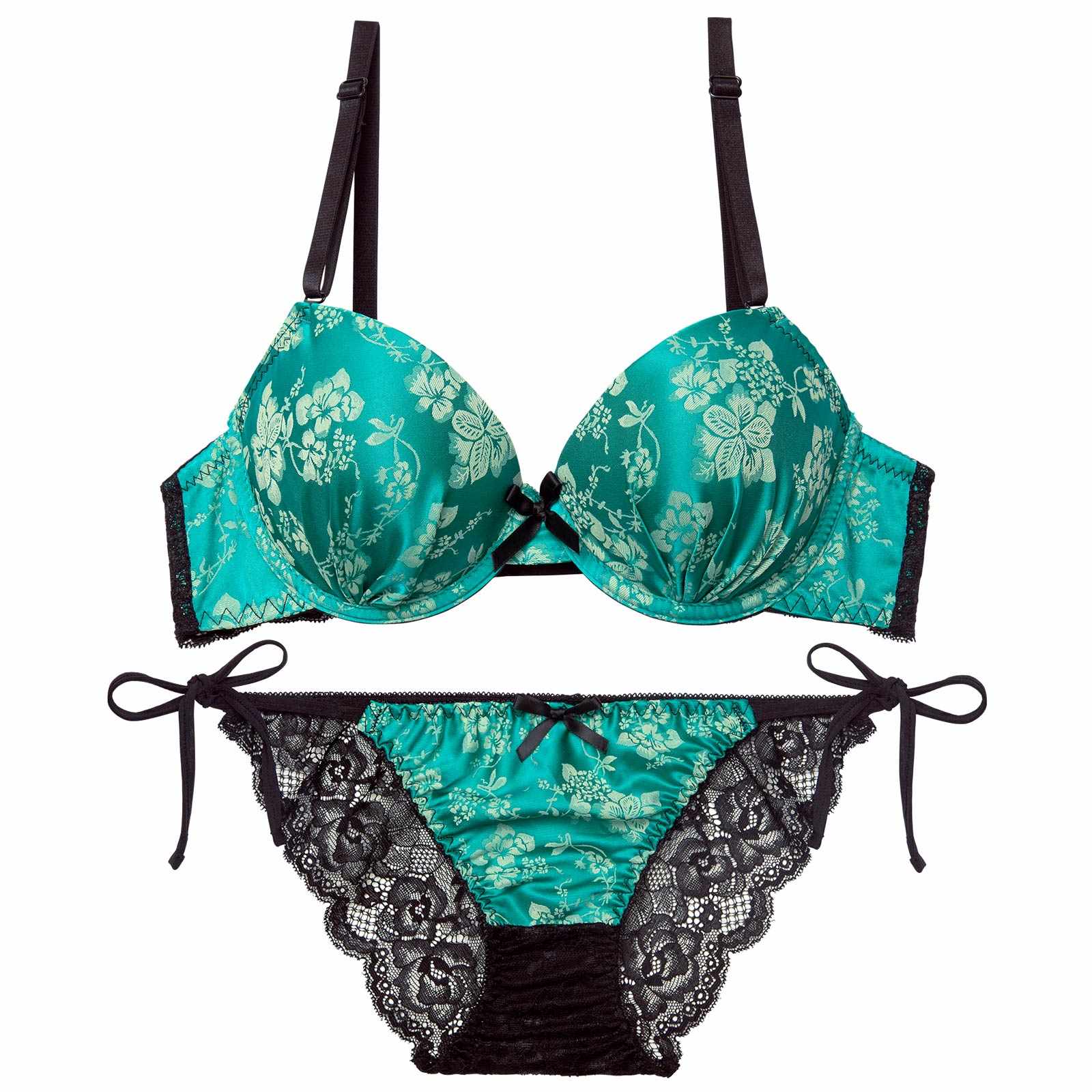 12/5新作!【かとゆり着用】ビビットヴィンテージボタニカルブラジャー&サイド紐バック透けフルバックショーツ