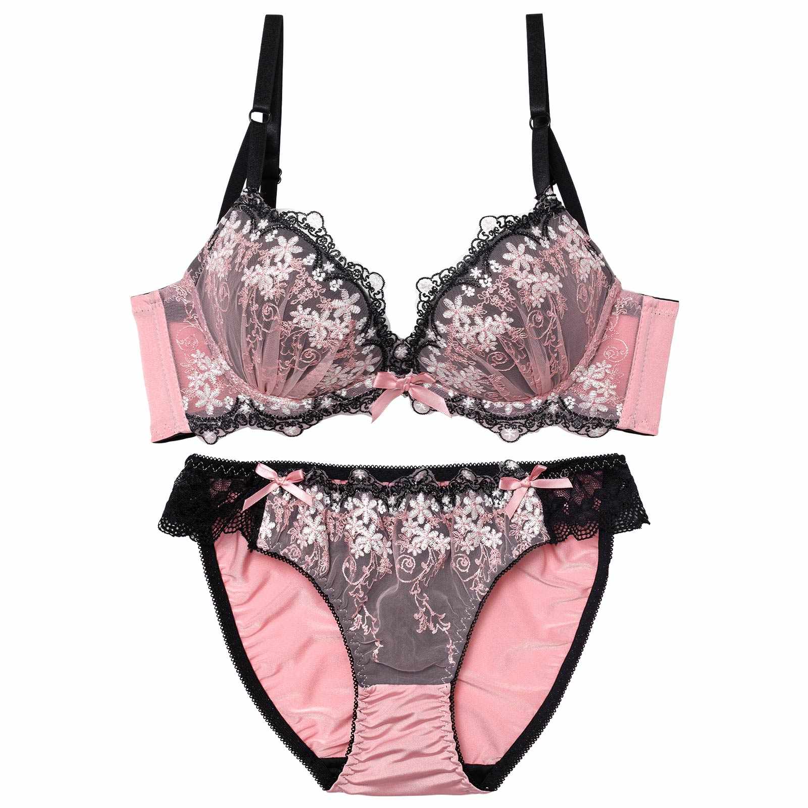 10/23再販!パステルシャドウフラワー育乳脇高ブラジャー&フルバックショーツ