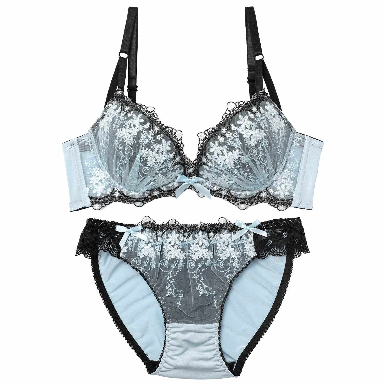 10/23再販!パステルシャドウフラワー育乳脇高ブラジャー&フルバックショーツ