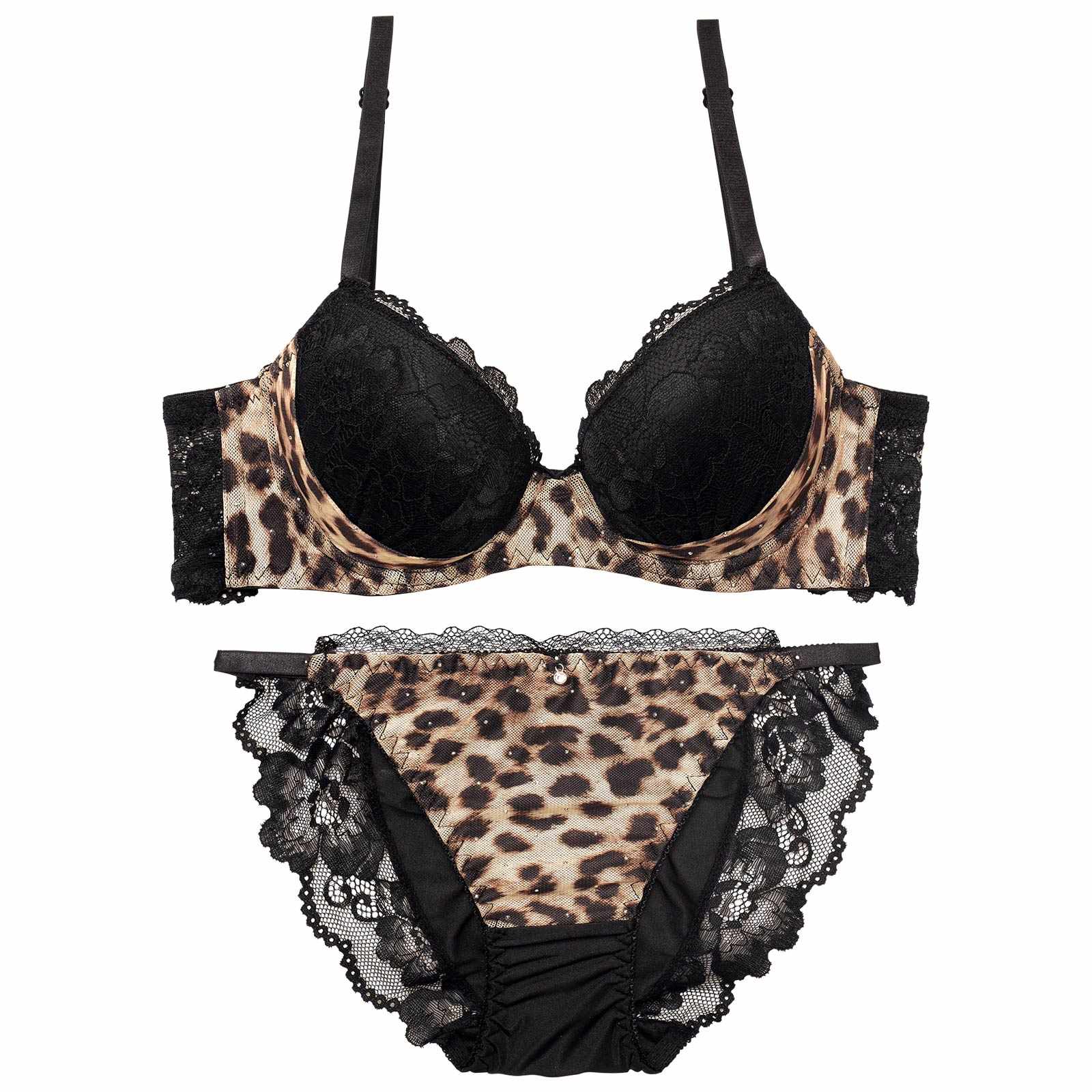 11/8再販!レオパードラインストーン育乳脇高ブラジャー&フルバックショーツ