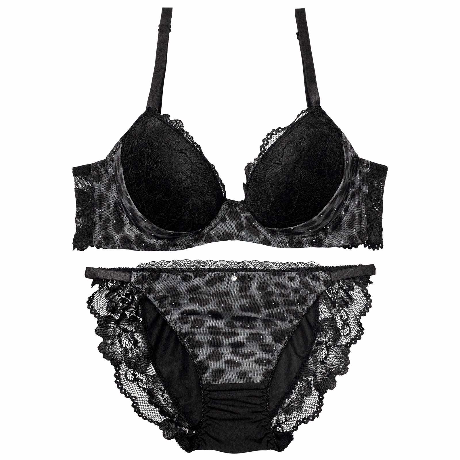 11/8再販!レオパードラインストーン育乳脇高ブラジャー&フルバックショーツ