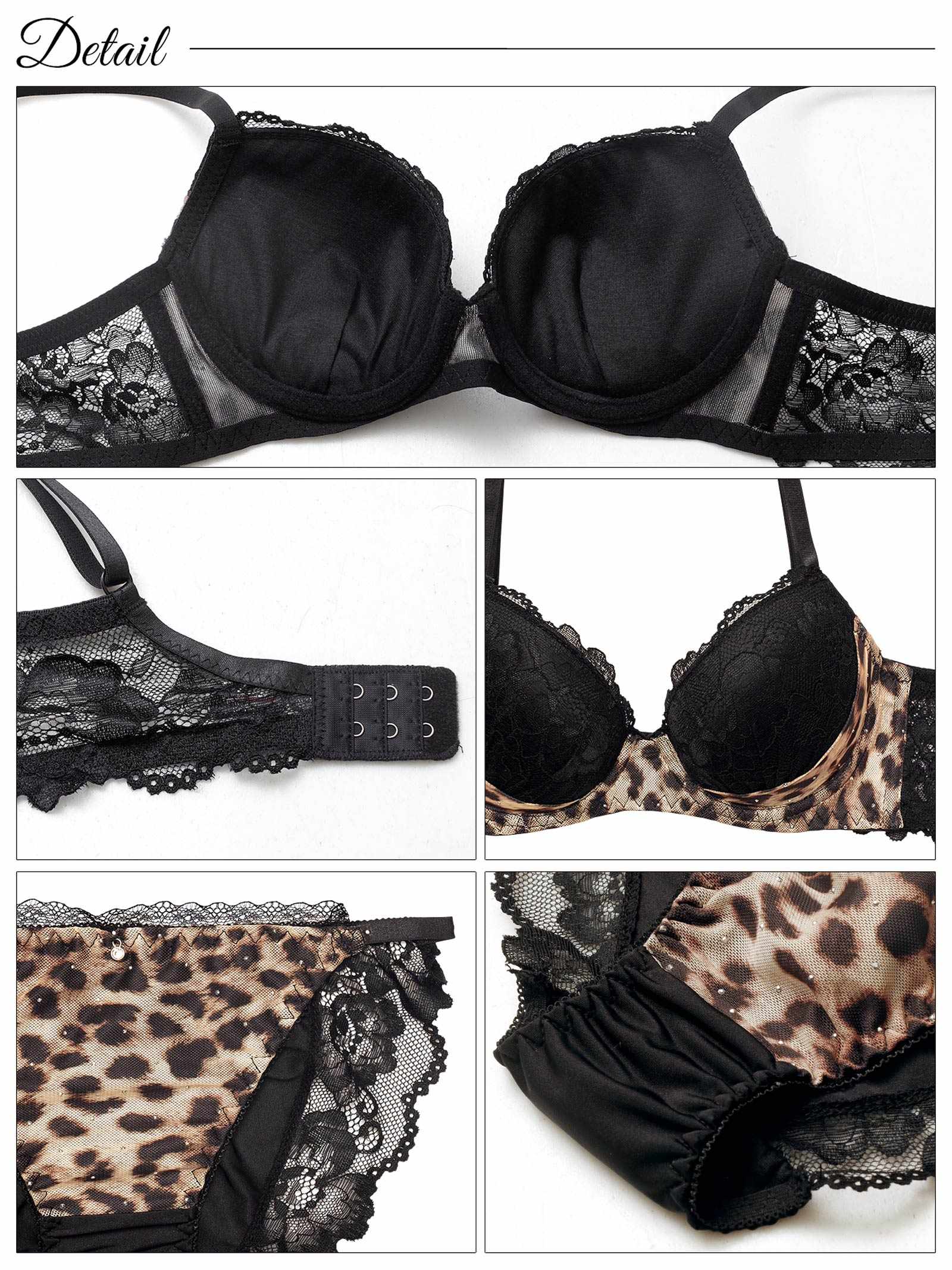 10/1新作!レオパードラインストーン育乳脇高ブラジャー&フルバックショーツ